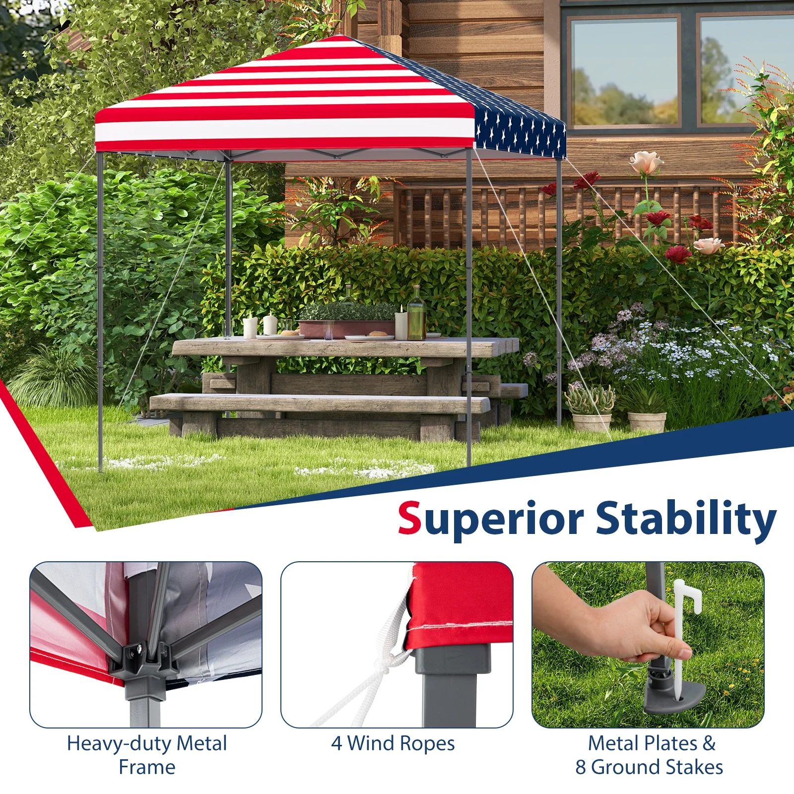 6.6 x 6.6 Feet Outdoor Pop-Up Canopy Tent, UPF 50+ Sun Protection, Multicolor - Image 8