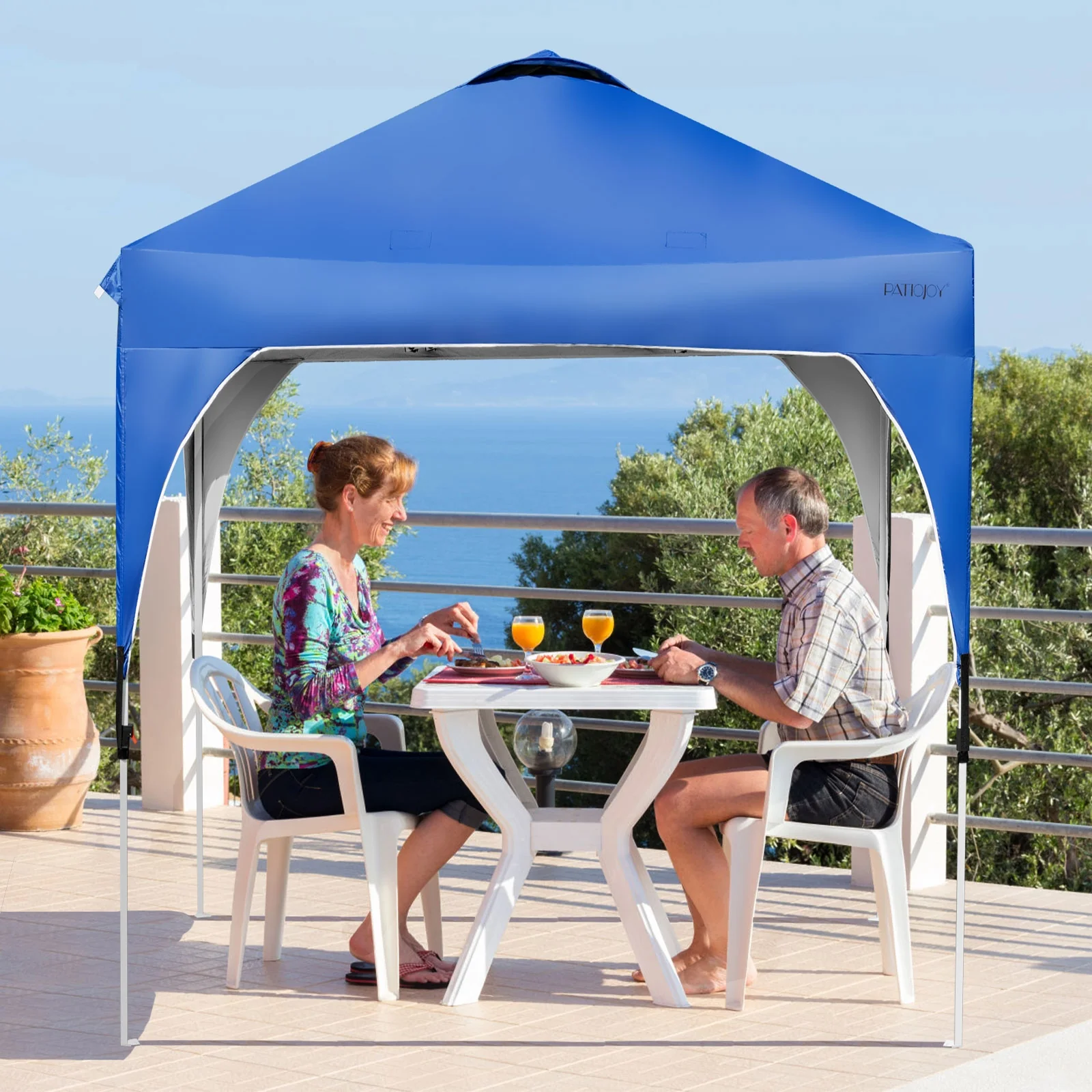 6.6 x 6.6 FT Pop Up Canopy Tent, Adjustable Height, Roller Bag, Blue - Image 2