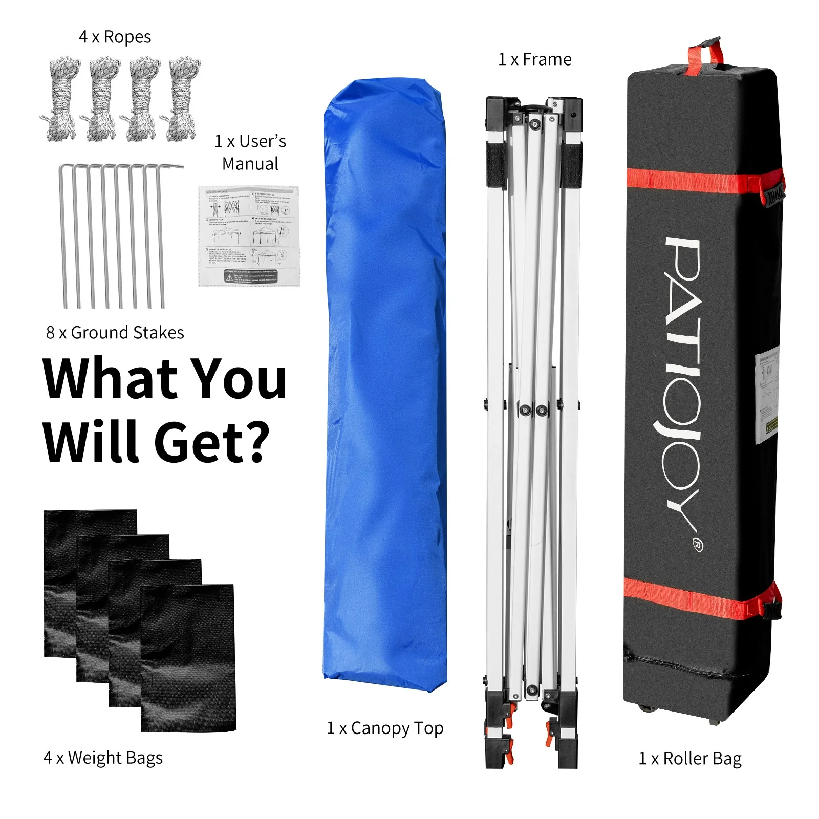 6.6 x 6.6 FT Pop Up Canopy Tent, Adjustable Height, Roller Bag, Blue - Image 6
