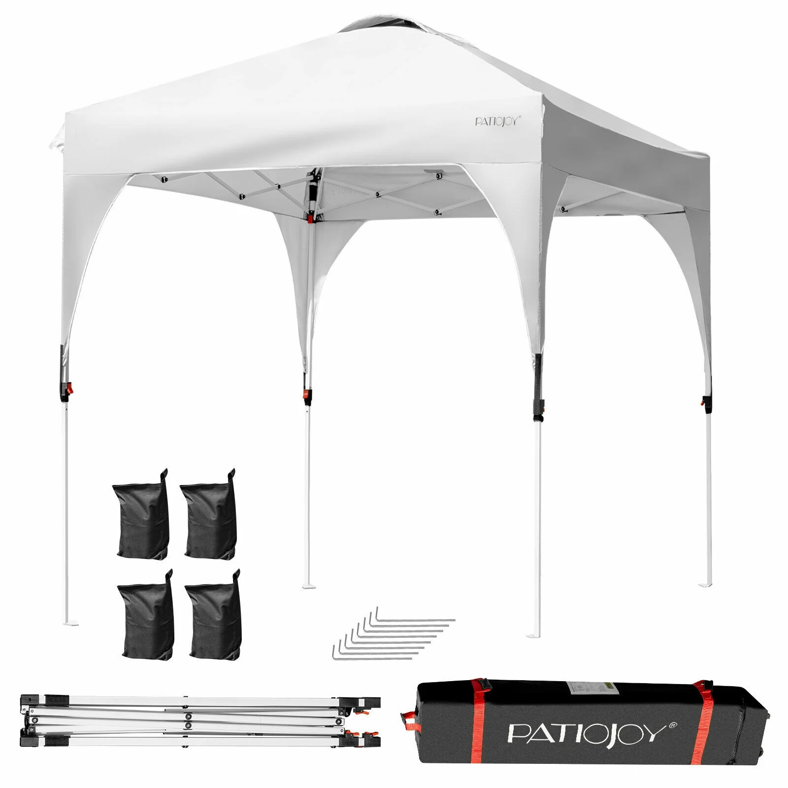 6.6 x 6.6 FT Pop Up Canopy Tent, Adjustable Height, Roller Bag, White