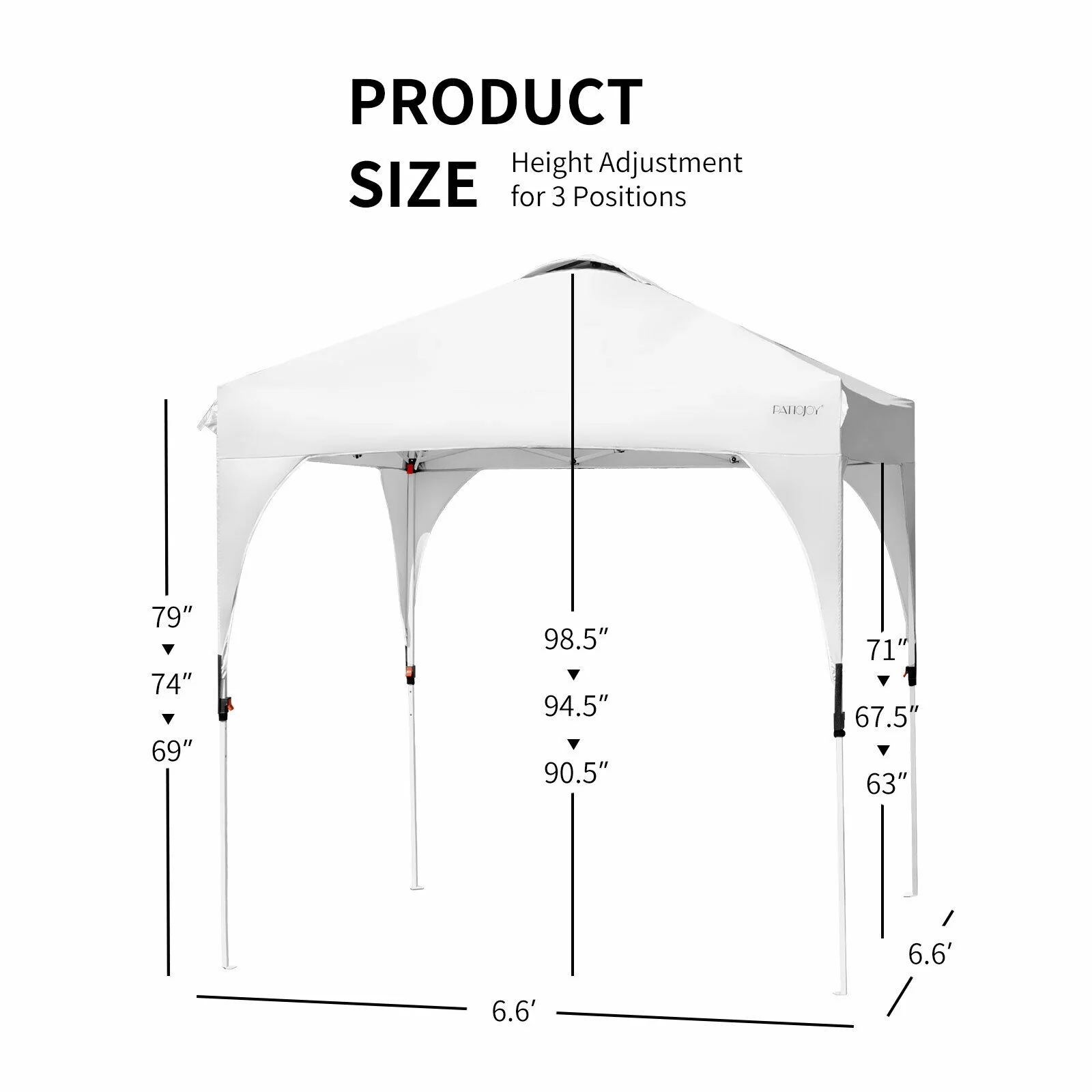 6.6 x 6.6 FT Pop Up Canopy Tent, Adjustable Height, Roller Bag, White - Image 5