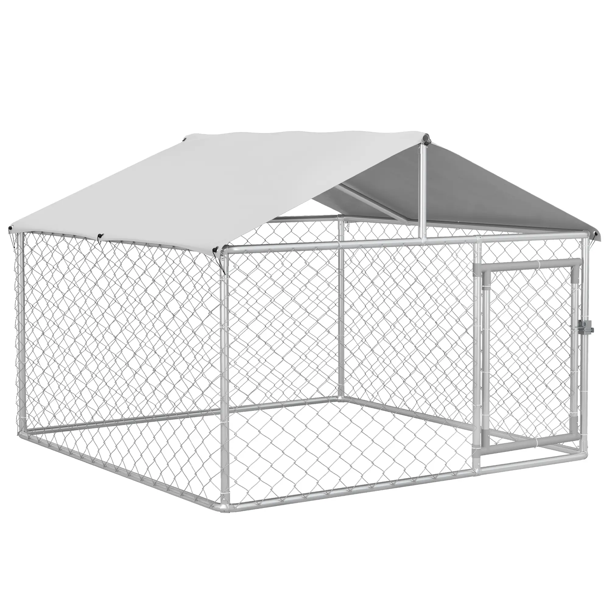 6.6' x 6.6' x 4.9' Outdoor Dog Kennel, Heavy Duty Galvanized Steel, UV-Resistant Roof, Silver - Image 11