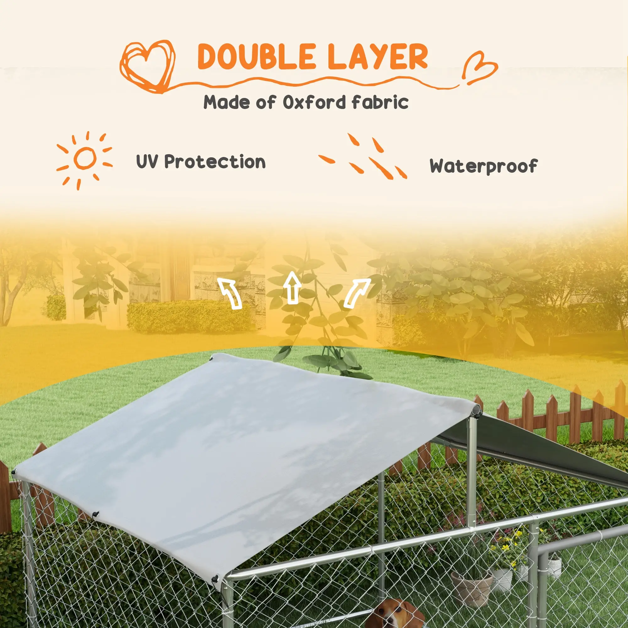 6.6' x 6.6' x 4.9' Outdoor Dog Kennel, Heavy Duty Galvanized Steel, UV-Resistant Roof, Silver - Image 6