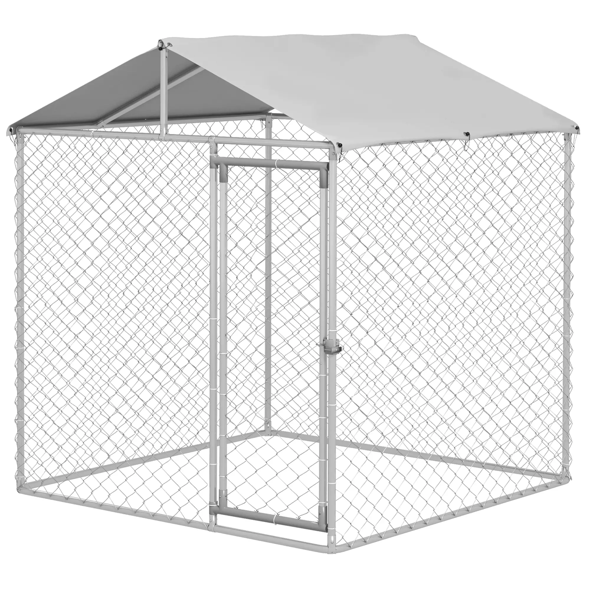 6.6' x 6.6' x 7.8' Outdoor Dog Kennel, Heavy Duty Galvanized Steel, Silver