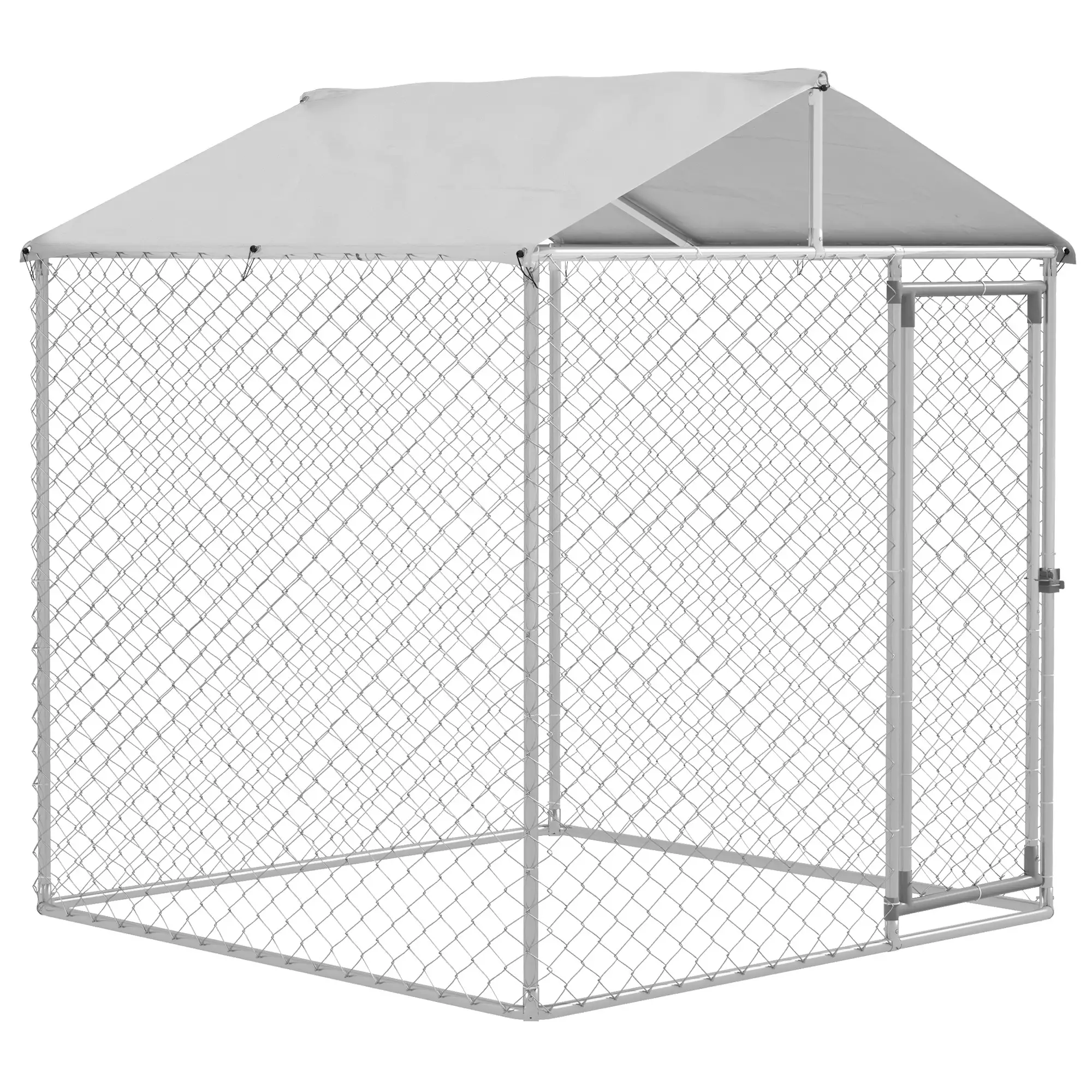 6.6' x 6.6' x 7.8' Outdoor Dog Kennel, Heavy Duty Galvanized Steel, Silver - Image 11