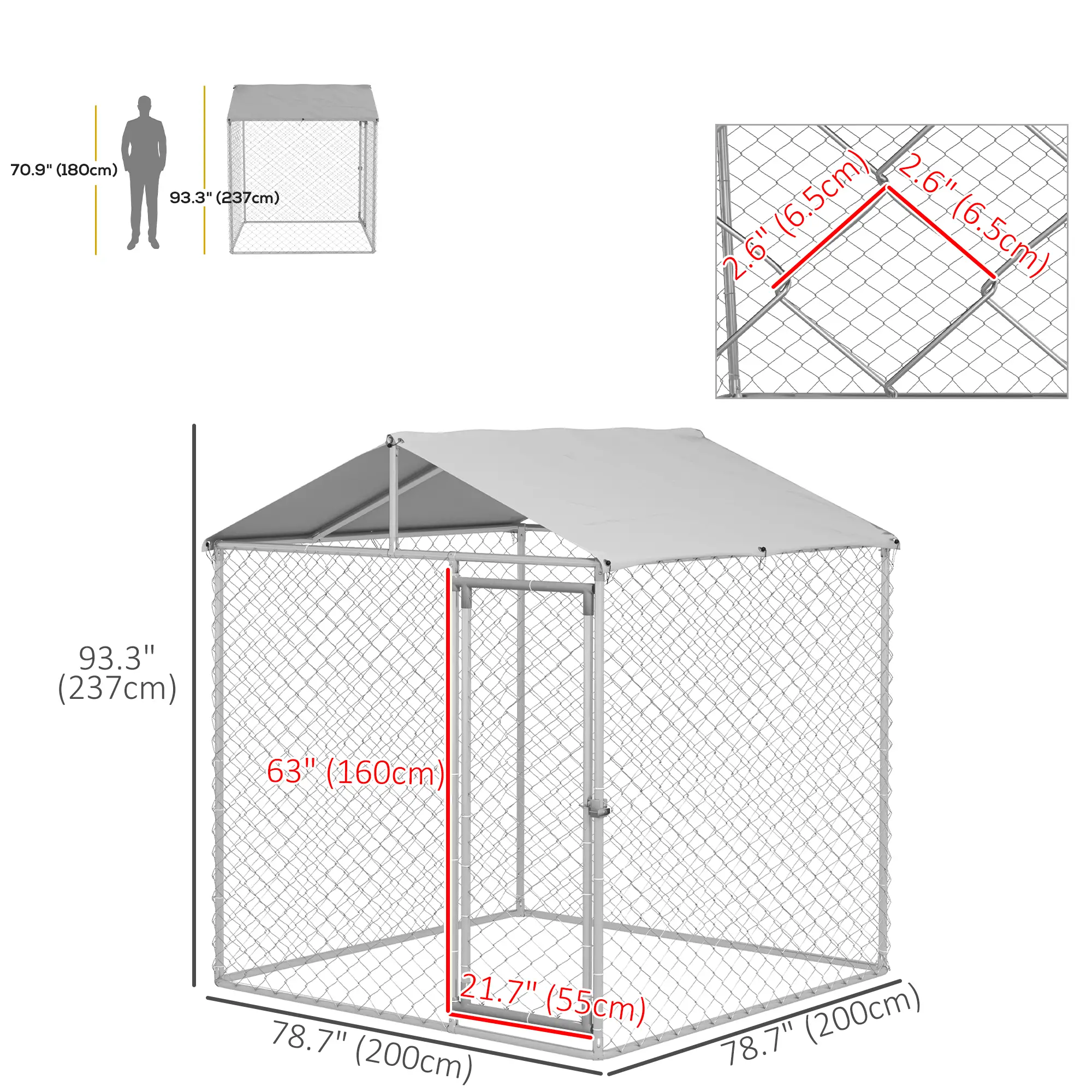 6.6' x 6.6' x 7.8' Outdoor Dog Kennel, Heavy Duty Galvanized Steel, Silver - Image 3