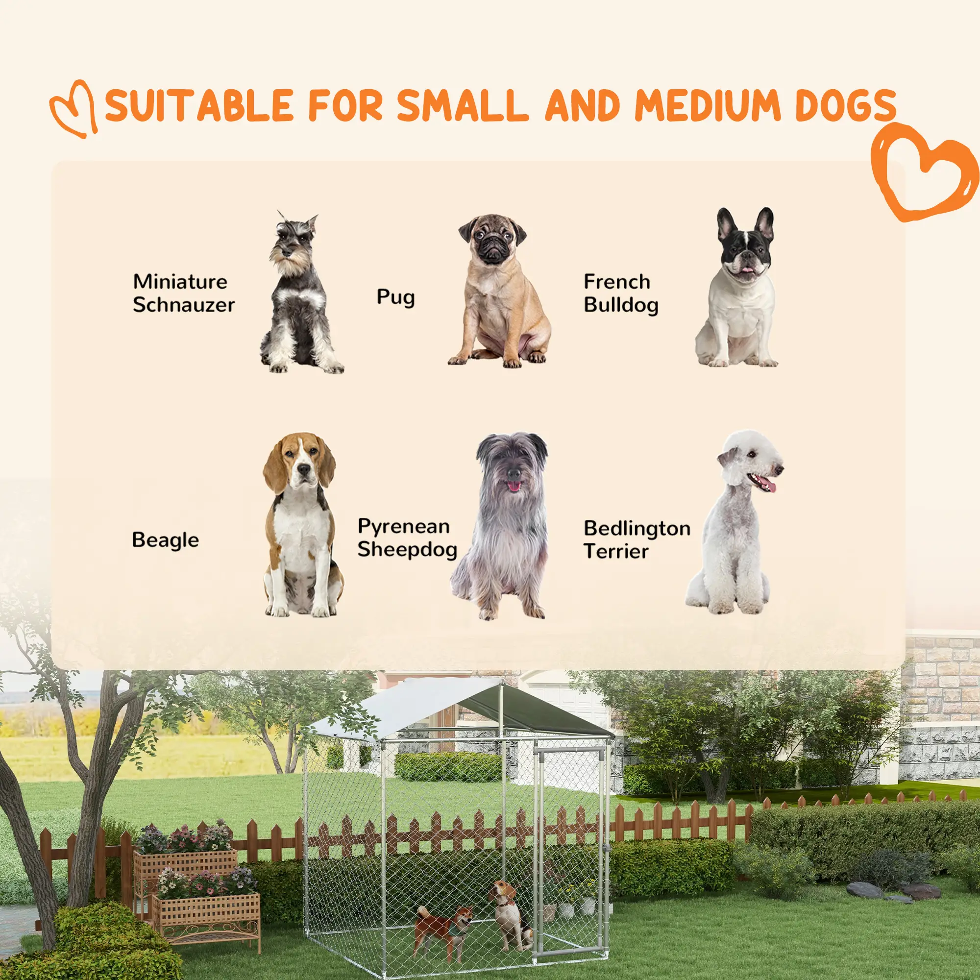 6.6' x 6.6' x 7.8' Outdoor Dog Kennel, Heavy Duty Galvanized Steel, Silver - Image 4