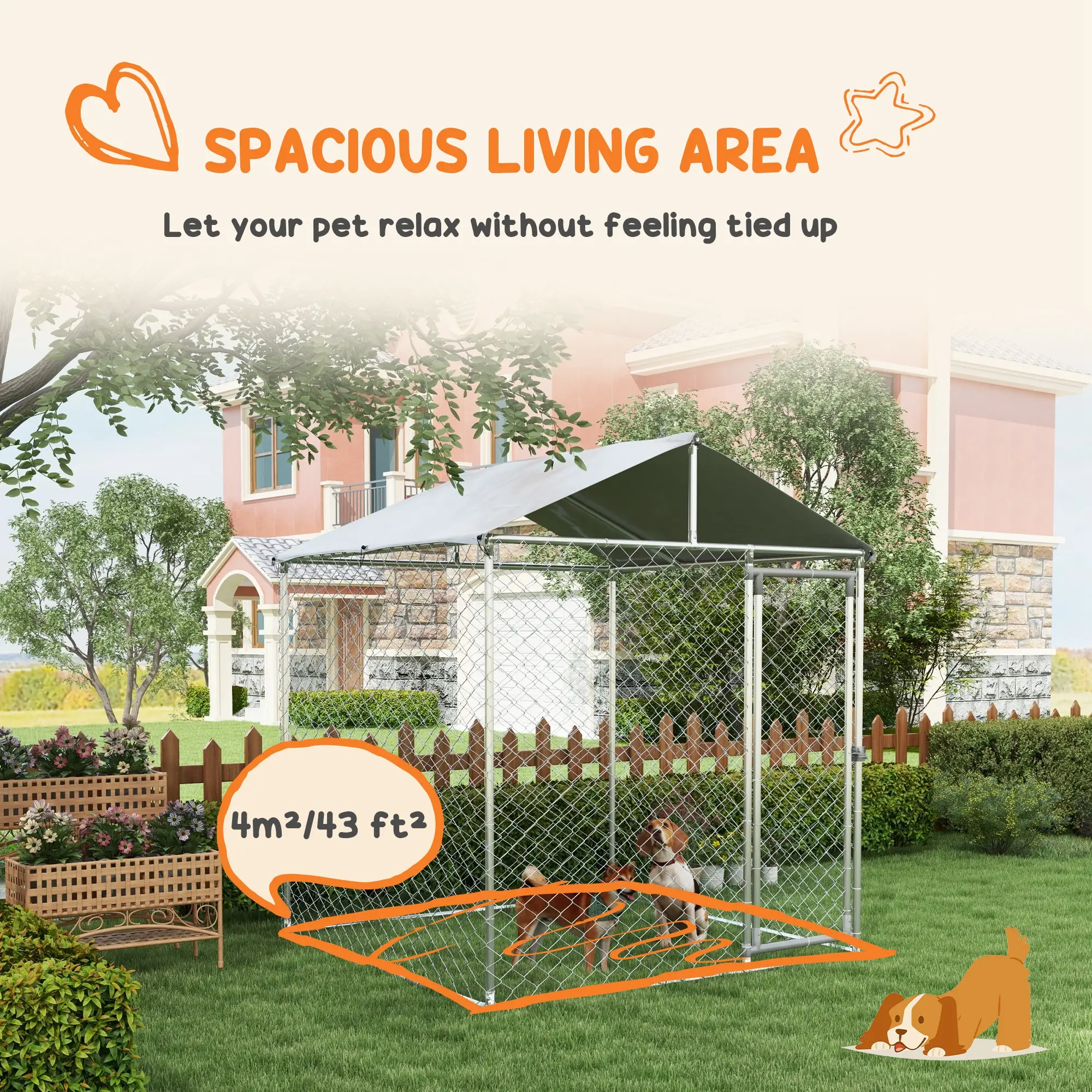 6.6' x 6.6' x 7.8' Outdoor Dog Kennel, Heavy Duty Galvanized Steel, Silver - Image 5