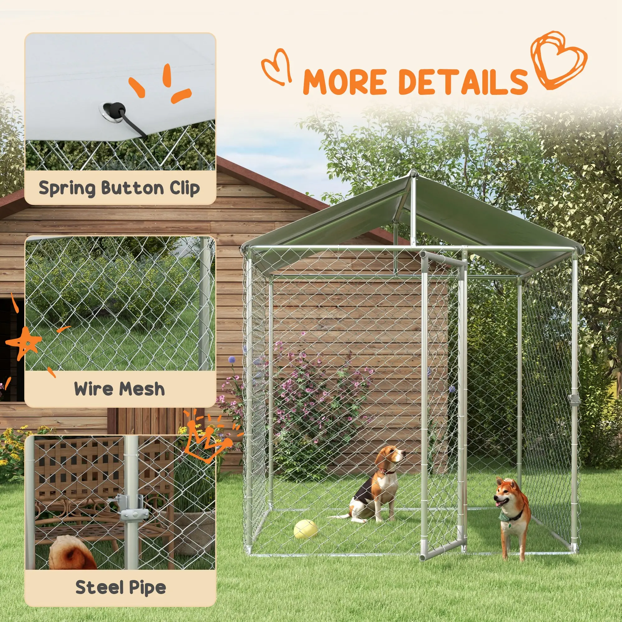 6.6' x 6.6' x 7.8' Outdoor Dog Kennel, Heavy Duty Galvanized Steel, Silver - Image 7