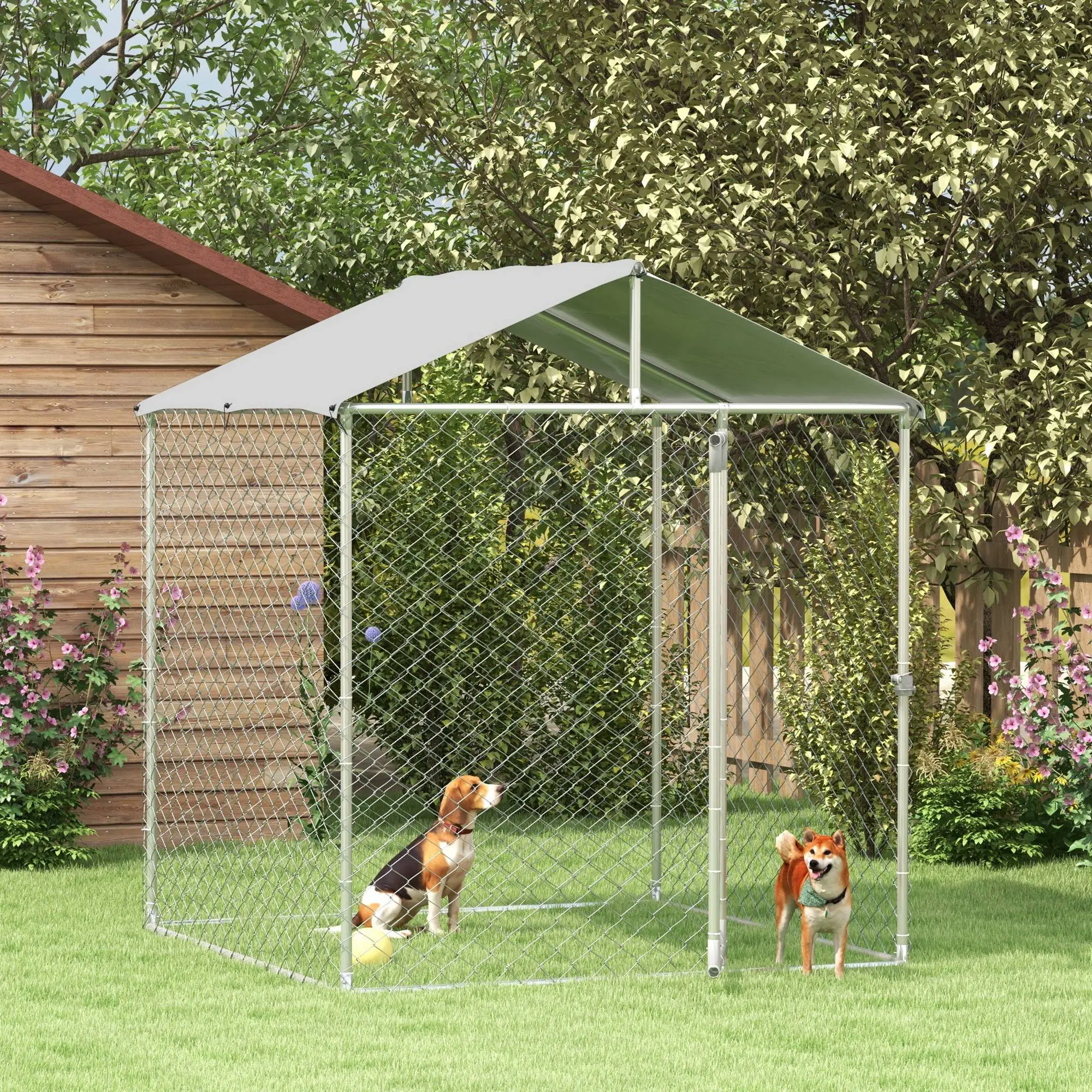 6.6' x 6.6' x 7.8' Outdoor Dog Kennel, Heavy Duty Galvanized Steel, Silver - Image 8