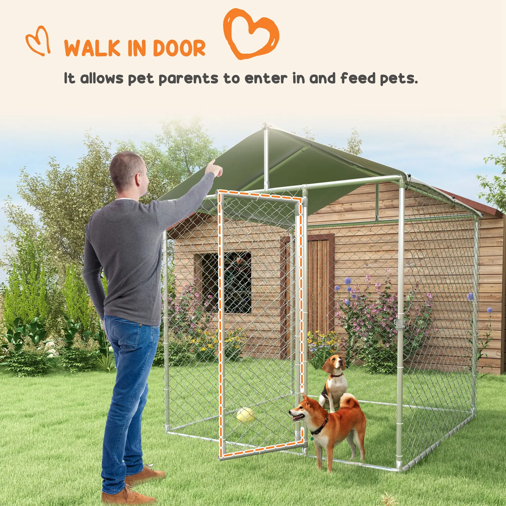 6.6' x 6.6' x 7.8' Outdoor Dog Kennel, Heavy Duty Galvanized Steel, Silver - Image 9