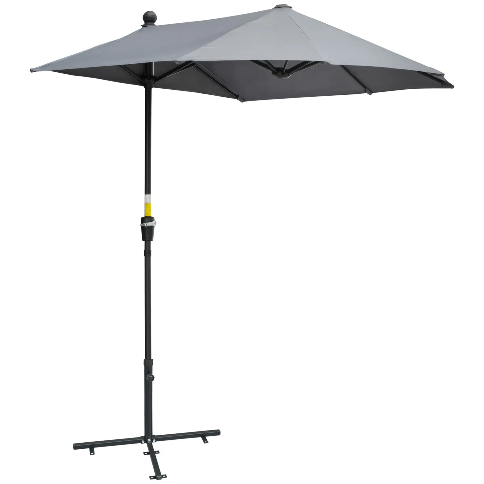 6.6 x 6ft Half Patio Umbrella, Double-Sided Canopy, Crank Handle, Grey - Image 11
