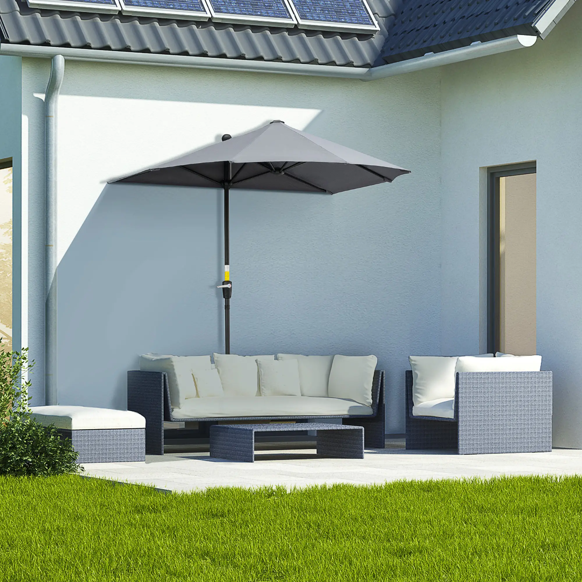 6.6 x 6ft Half Patio Umbrella, Double-Sided Canopy, Crank Handle, Grey - Image 8