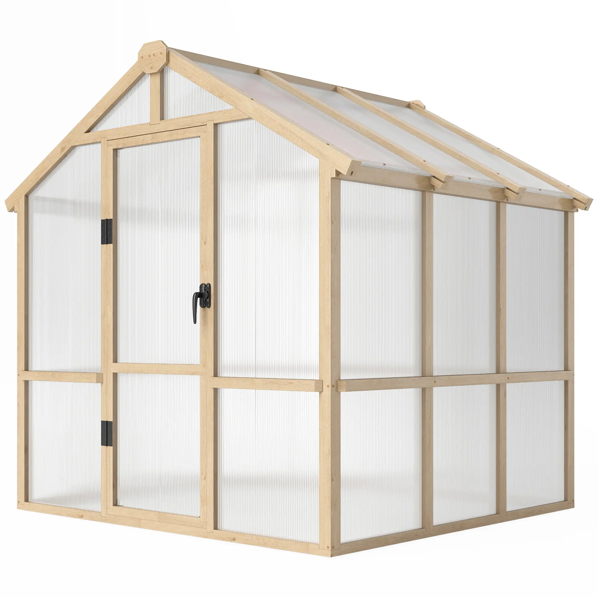 6.6 x 6ft Polycarbonate Greenhouse, Wooden, Lockable Door, Brown - Image 11