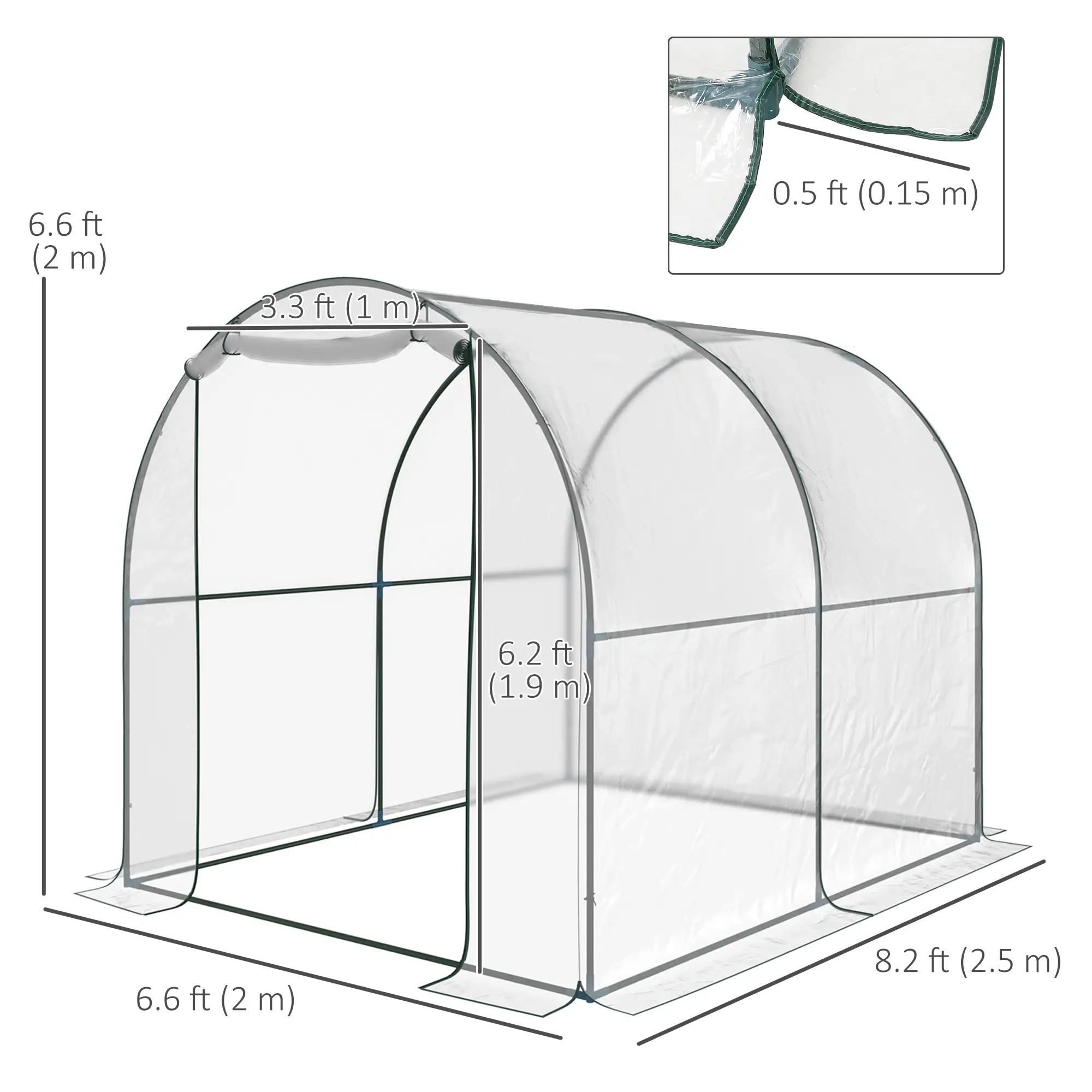 6.6' x 8.2' x 6.6' Dome Tunnel Greenhouse, Transparent - Image 3