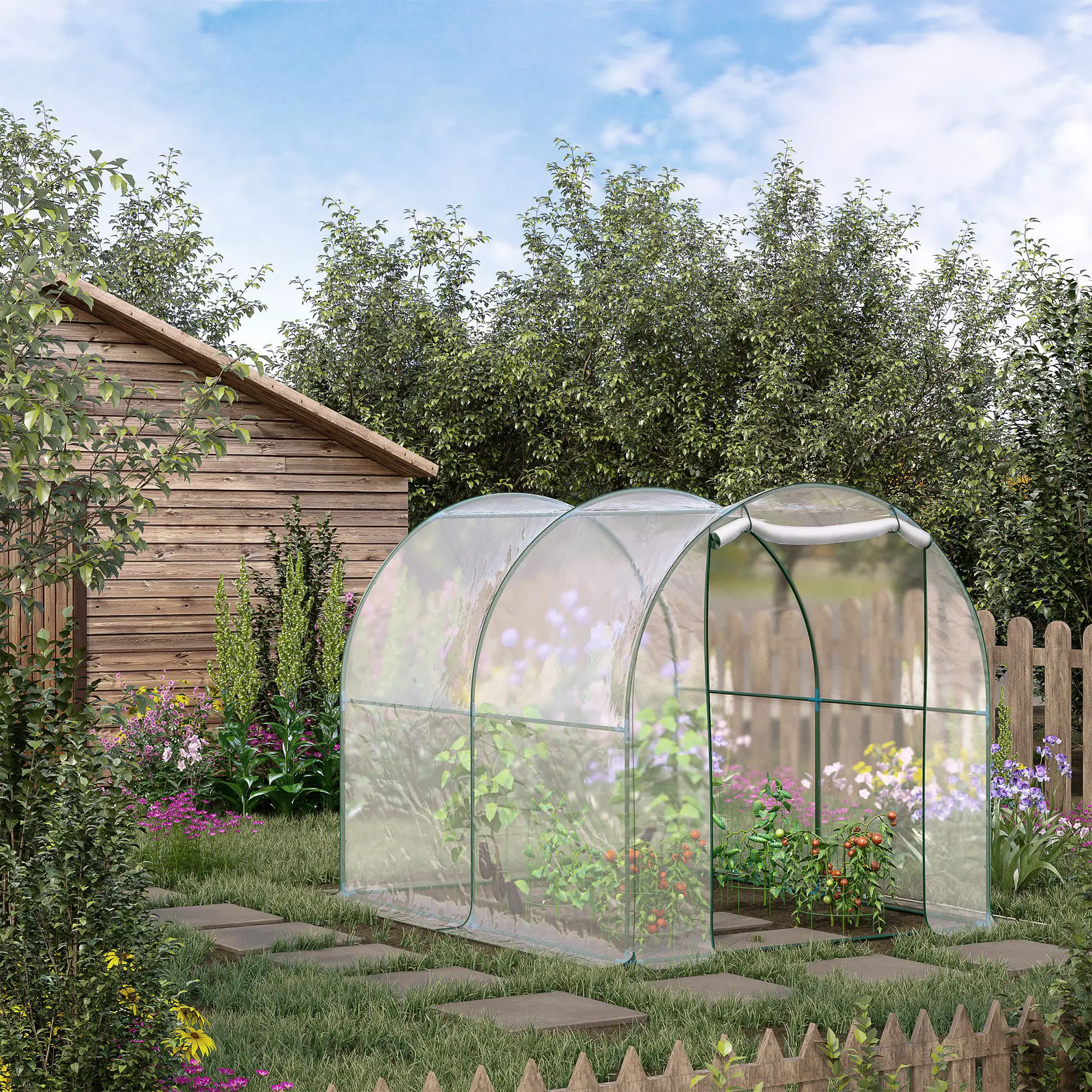 6.6' x 8.2' x 6.6' Dome Tunnel Greenhouse, Transparent - Image 8