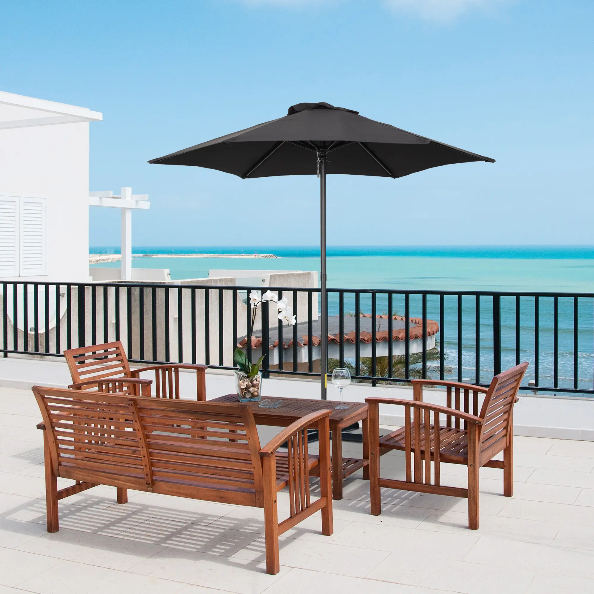 6.6FT Outdoor Patio Umbrella, 6 Solid Ribs, Black - Image 2