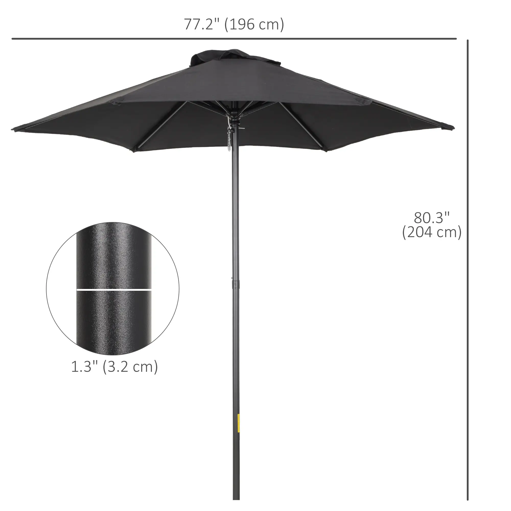 6.6FT Outdoor Patio Umbrella, 6 Solid Ribs, Black - Image 3