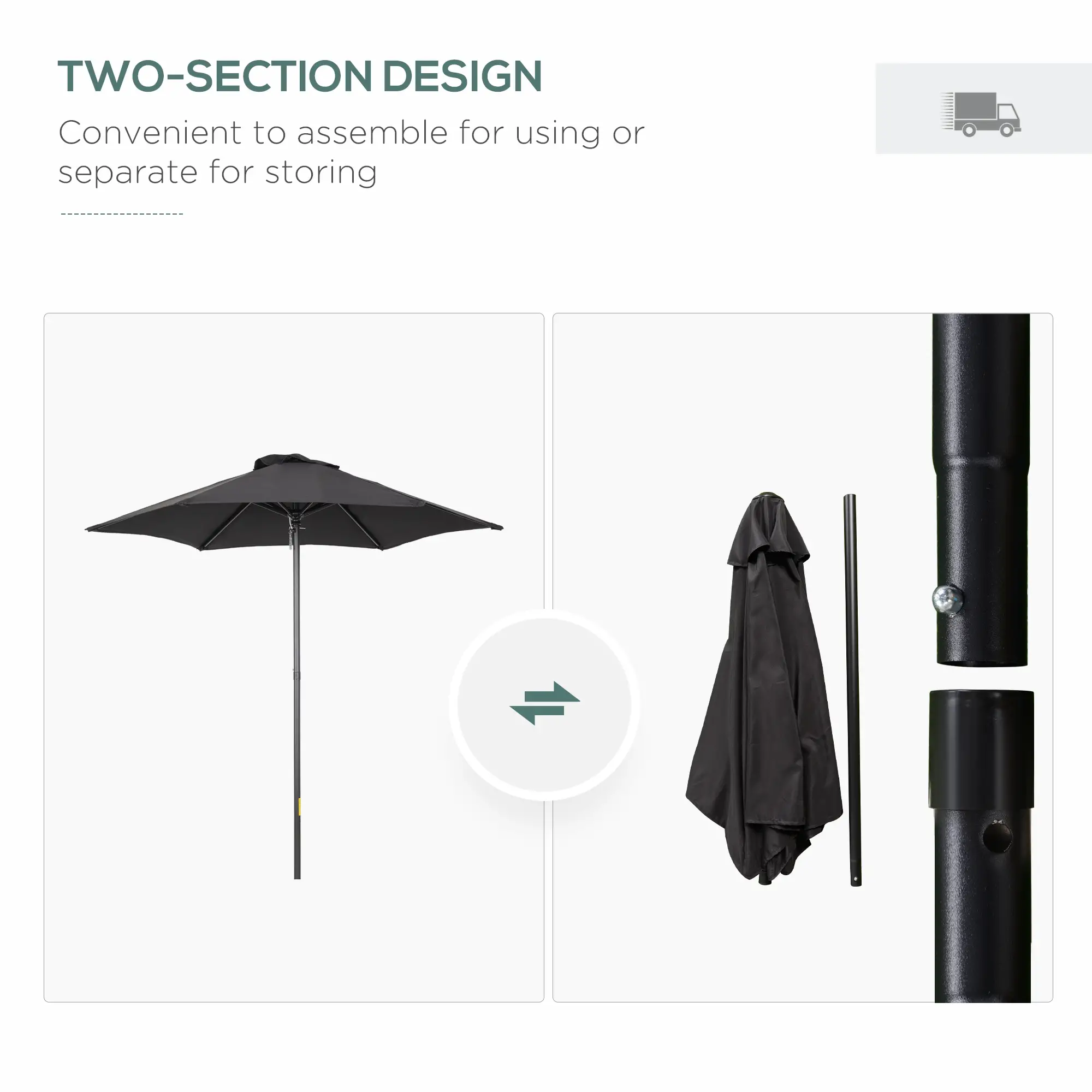 6.6FT Outdoor Patio Umbrella, 6 Solid Ribs, Black - Image 4