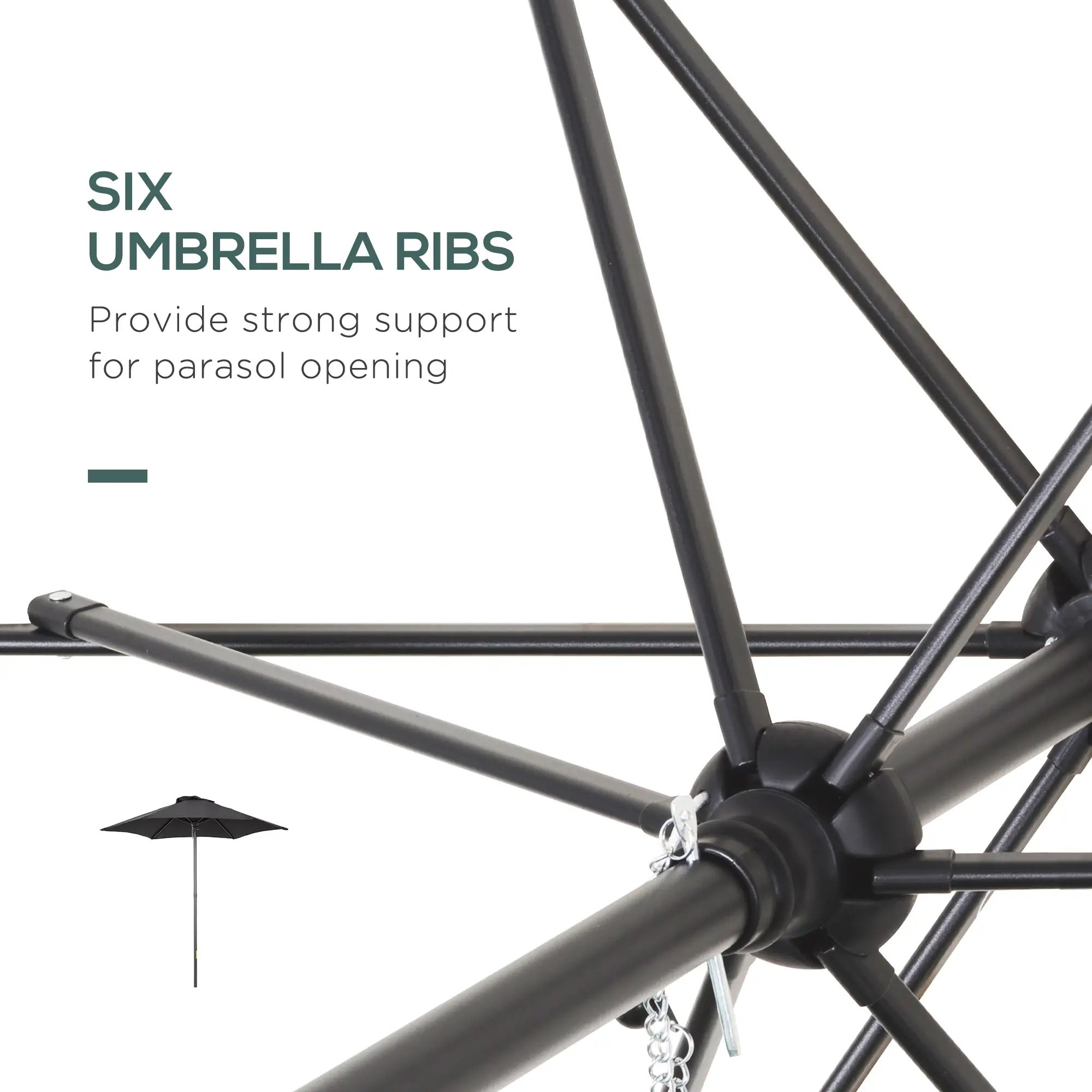 6.6FT Outdoor Patio Umbrella, 6 Solid Ribs, Black - Image 5