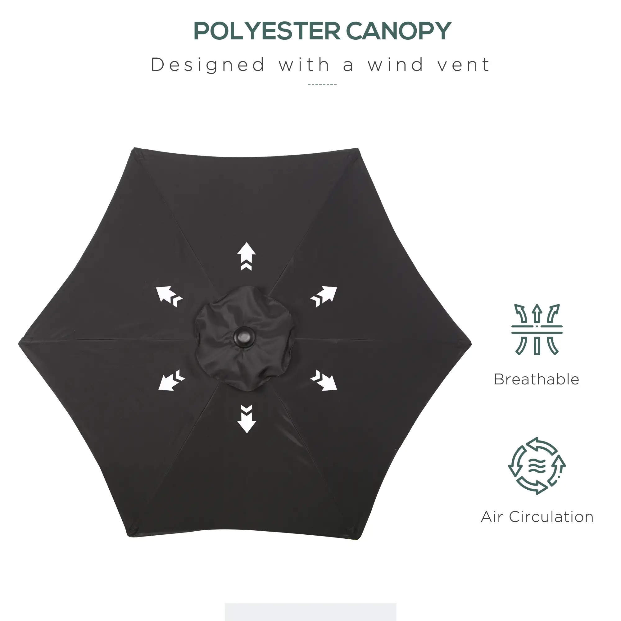 6.6FT Outdoor Patio Umbrella, 6 Solid Ribs, Black - Image 6