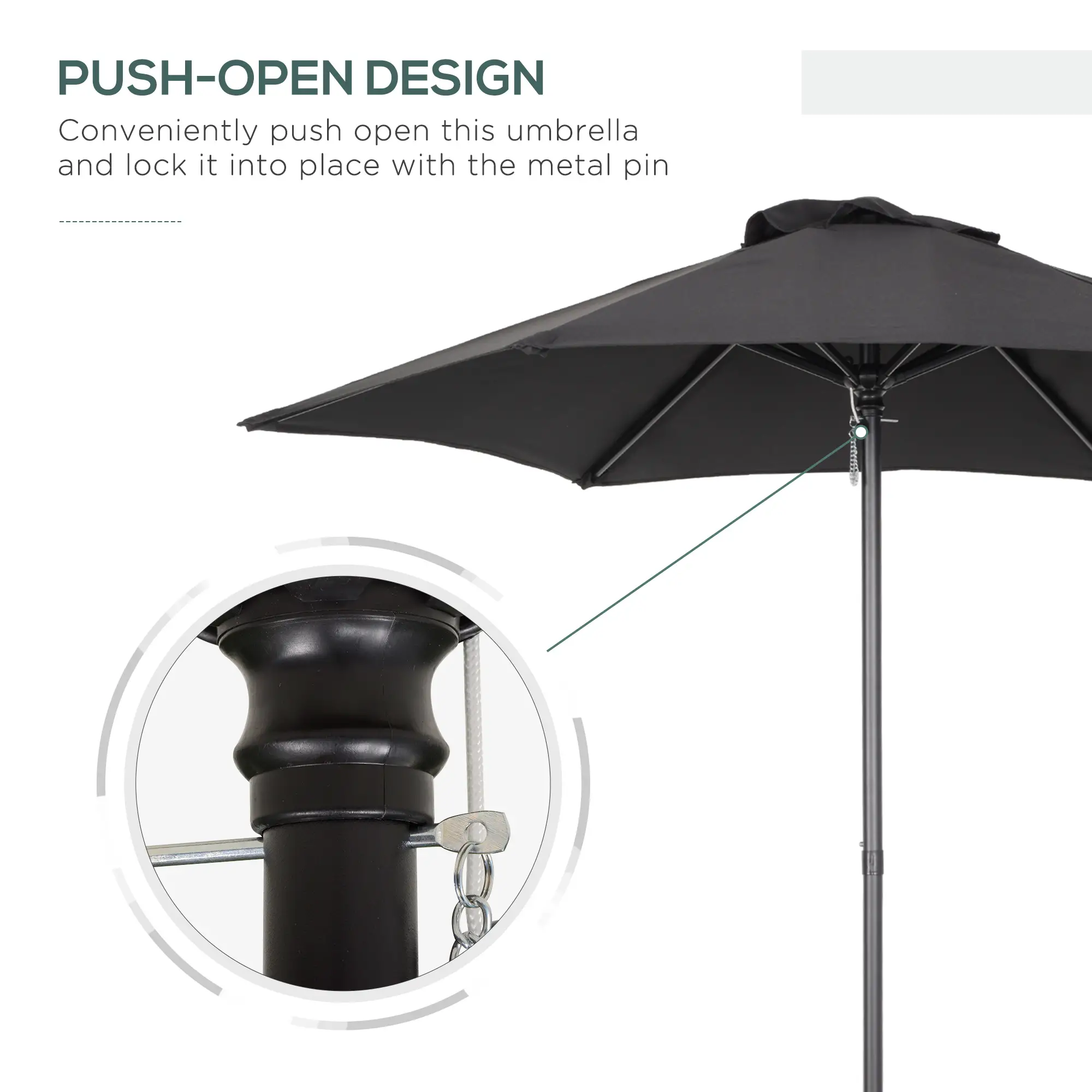 6.6FT Outdoor Patio Umbrella, 6 Solid Ribs, Black - Image 7