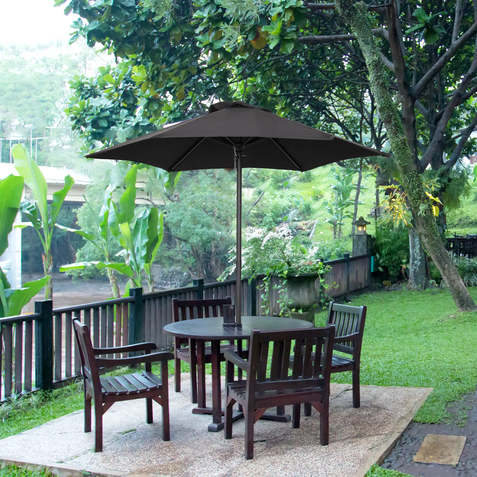 6.6FT Outdoor Patio Umbrella, 6 Solid Ribs, Black - Image 8