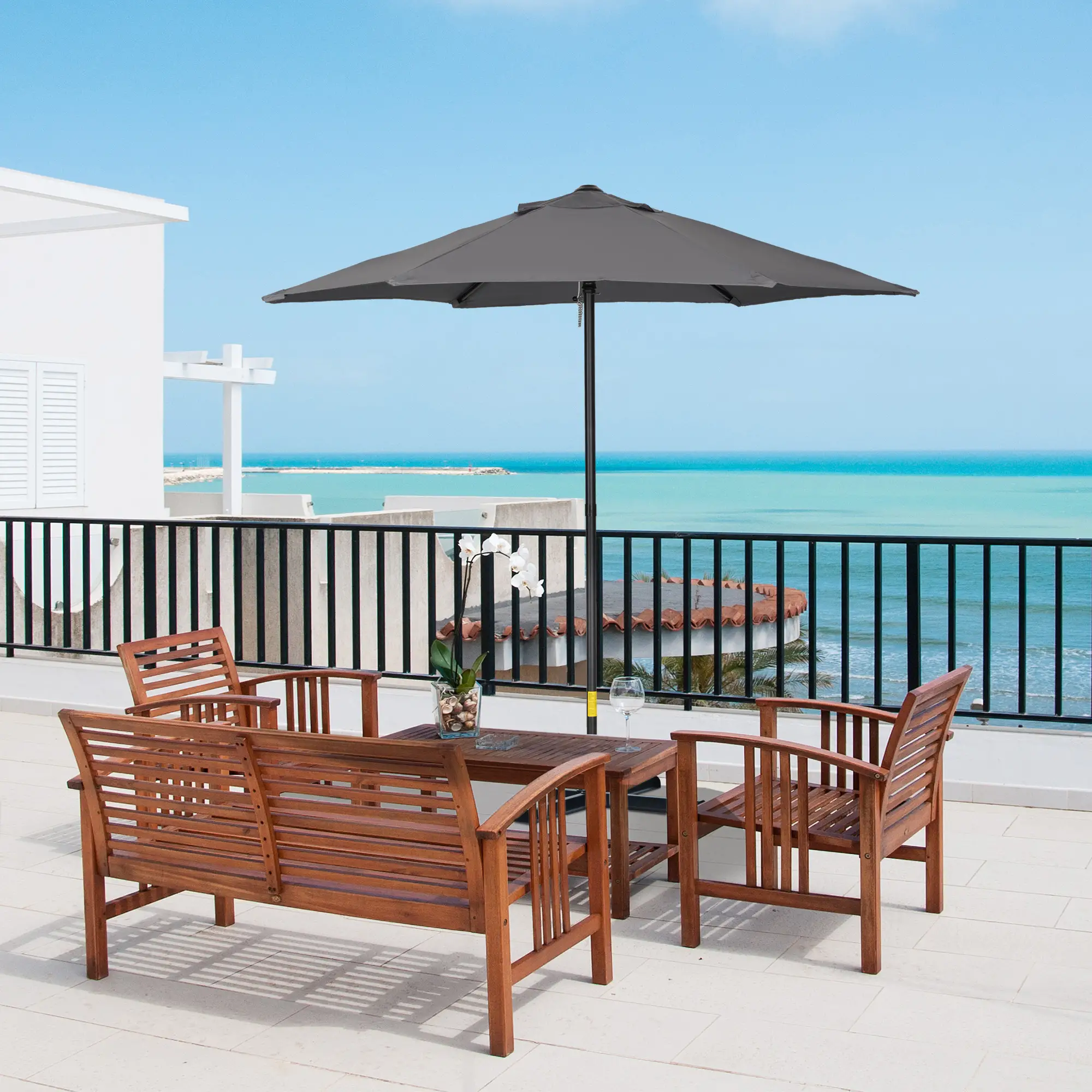 6.6FT Outdoor Patio Umbrella, 6 Solid Ribs, Dark Grey - Image 2