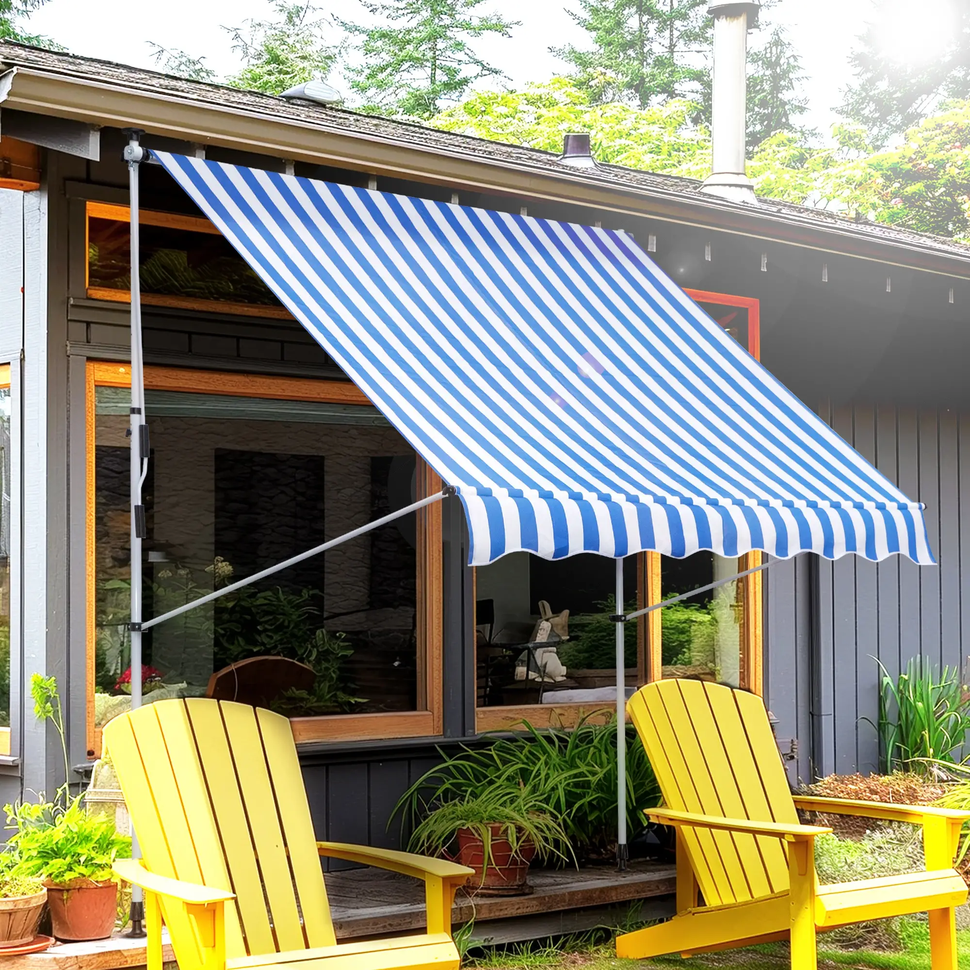 6.6'x5' Manual Retractable Patio Awning, Sun Shade, Water Resistant, Blue - Image 2