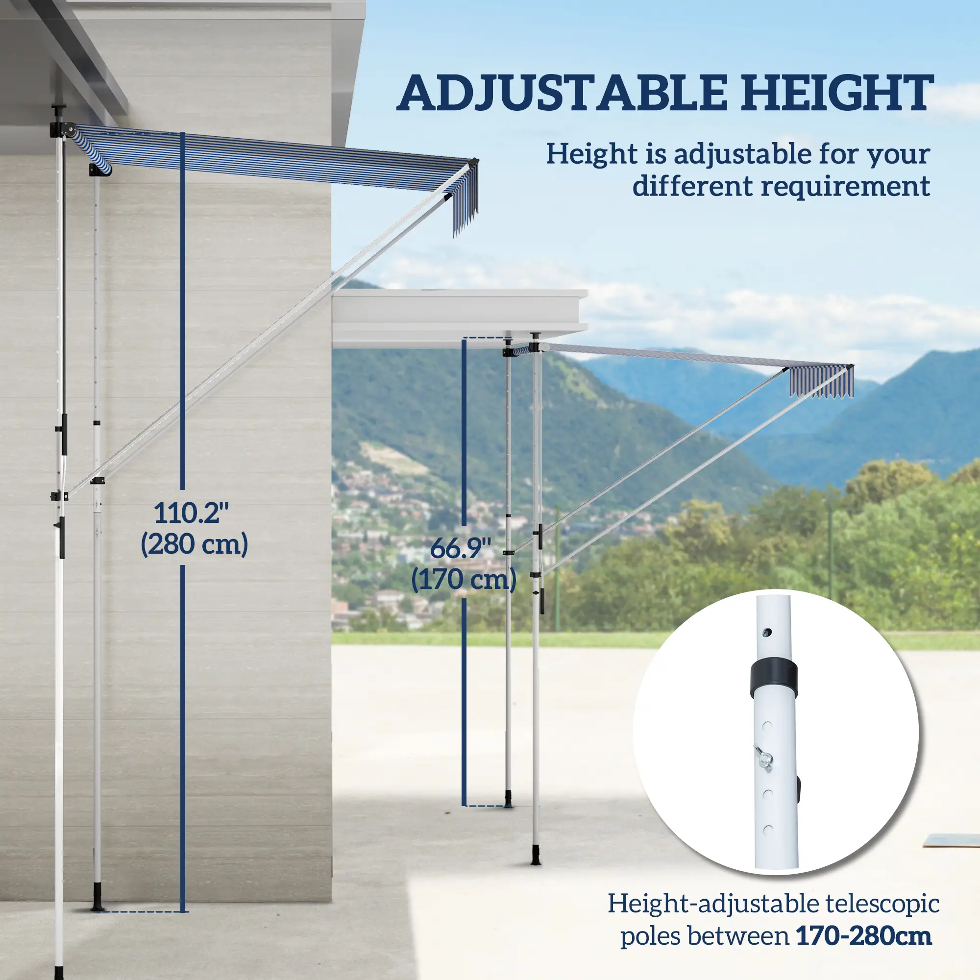 6.6'x5' Manual Retractable Patio Awning, Sun Shade, Water Resistant, Blue - Image 4