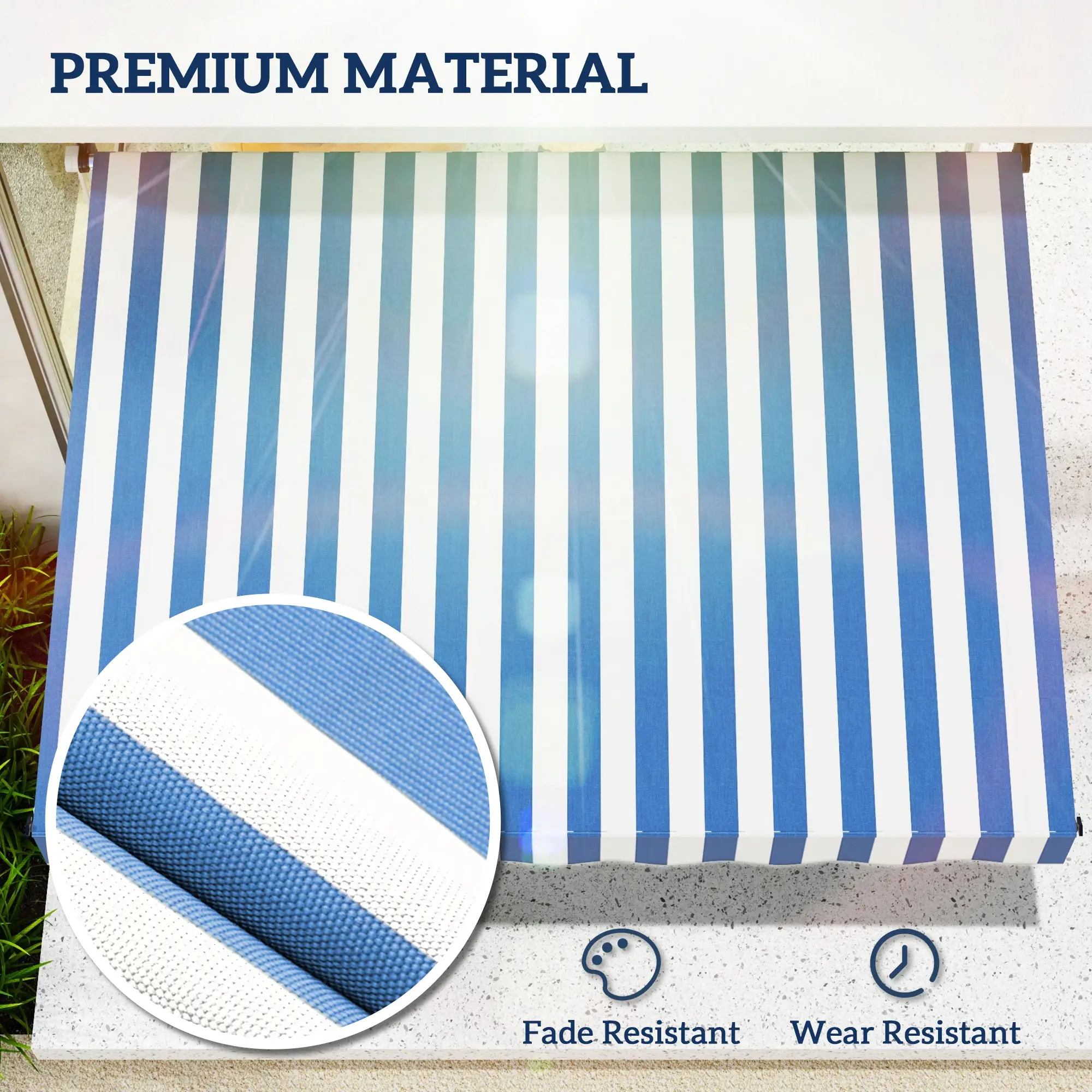 6.6'x5' Manual Retractable Patio Awning, Sun Shade, Water Resistant, Blue - Image 5