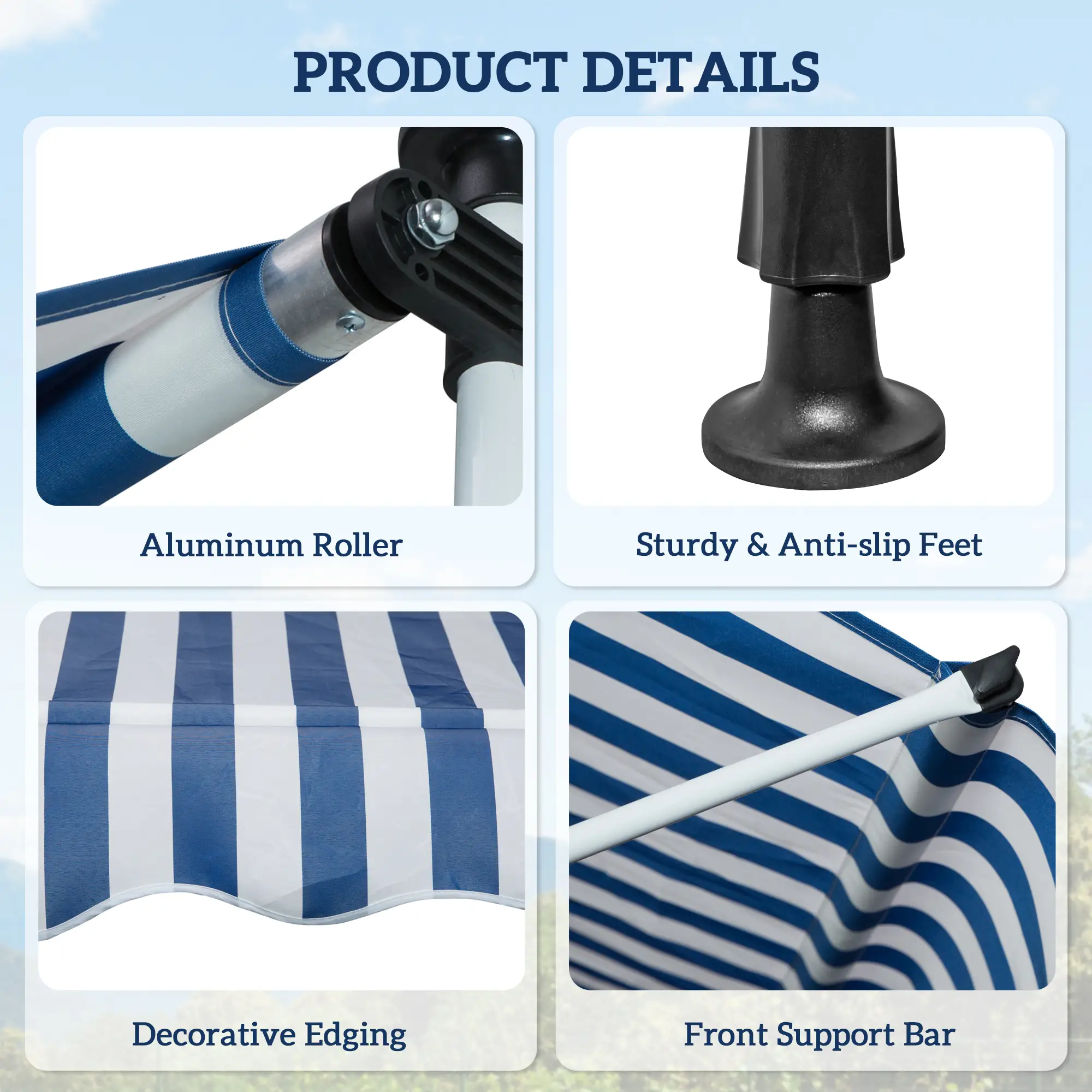 6.6'x5' Manual Retractable Patio Awning, Sun Shade, Water Resistant, Blue - Image 7
