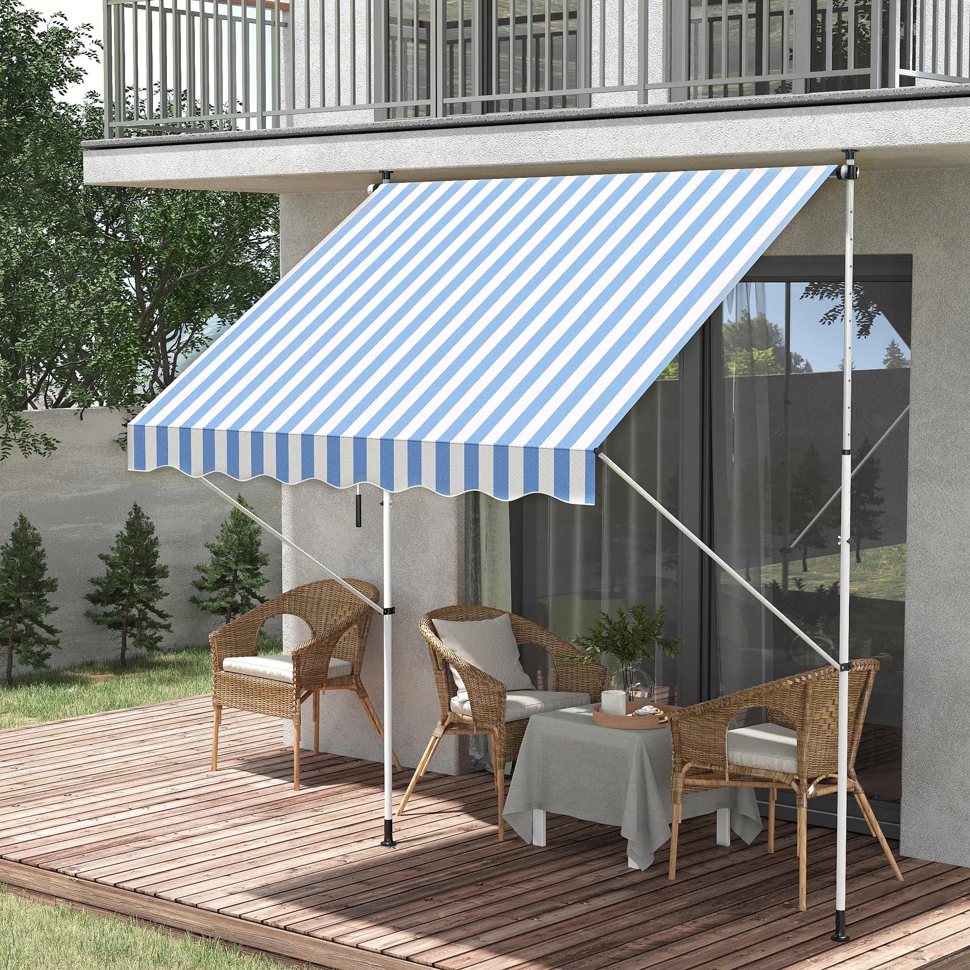 6.6'x5' Manual Retractable Patio Awning, Sun Shade, Water Resistant, Blue - Image 8