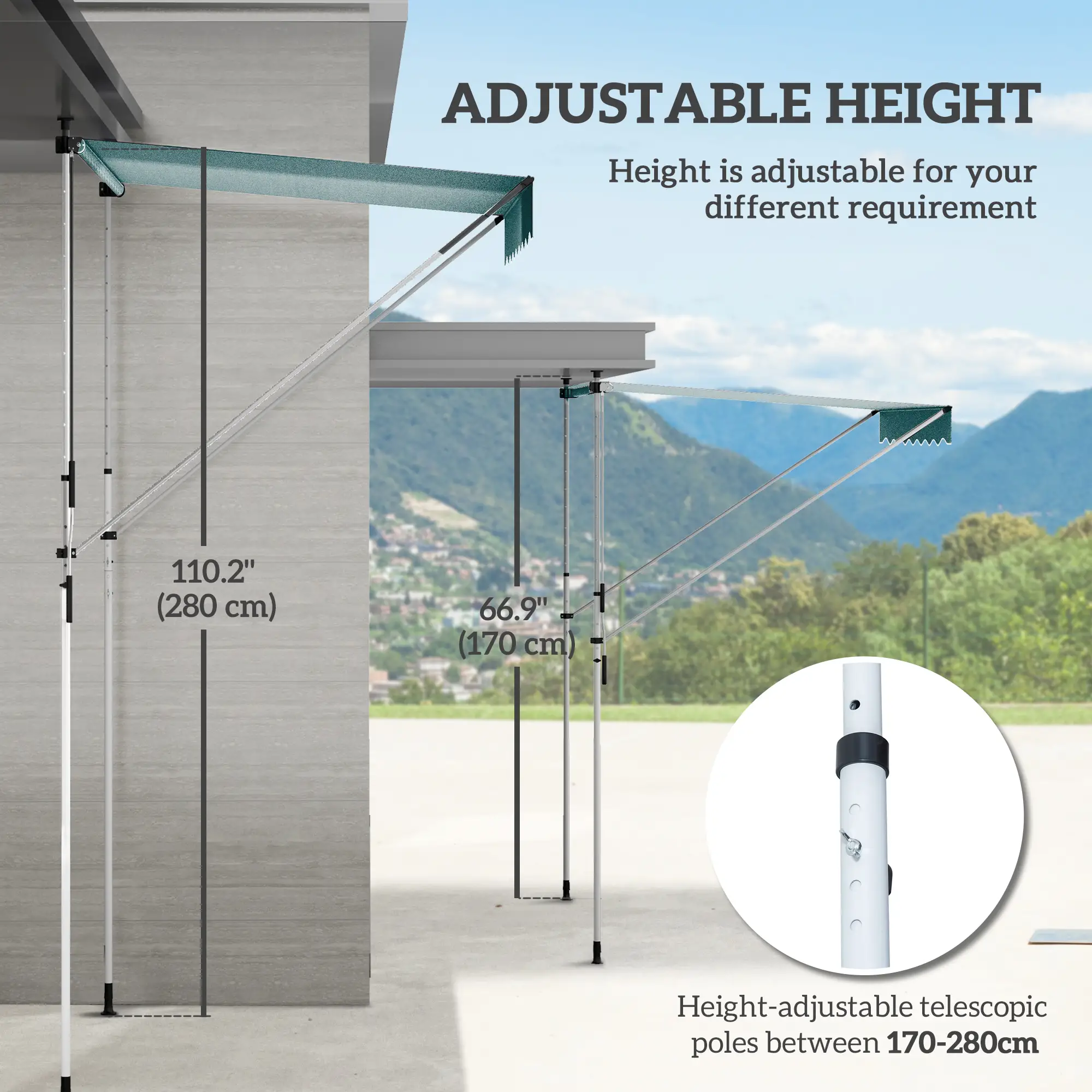6.6'x5' Manual Retractable Patio Awning, Sun Shade, Water Resistant, Green - Image 4