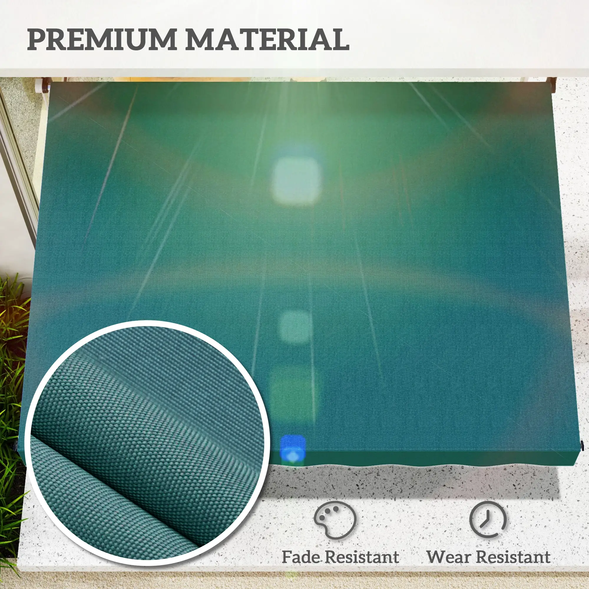 6.6'x5' Manual Retractable Patio Awning, Sun Shade, Water Resistant, Green - Image 5