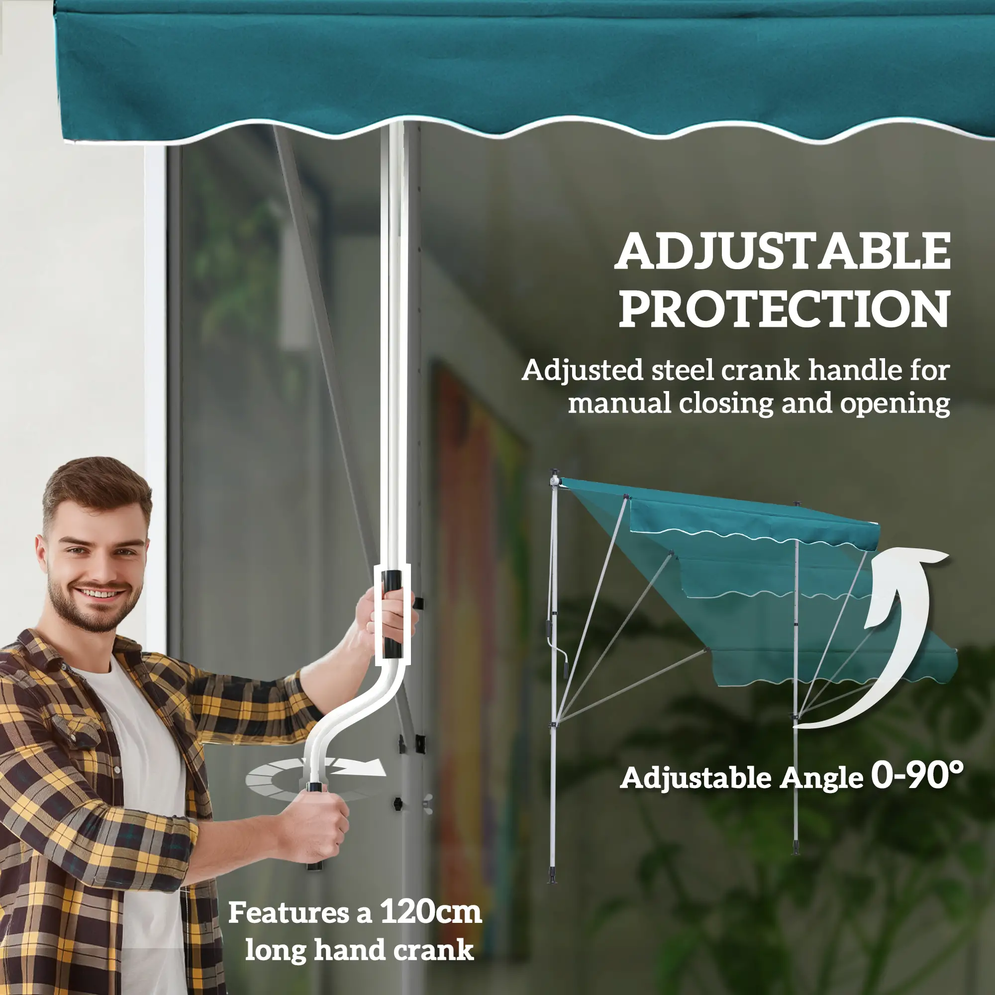 6.6'x5' Manual Retractable Patio Awning, Sun Shade, Water Resistant, Green - Image 6