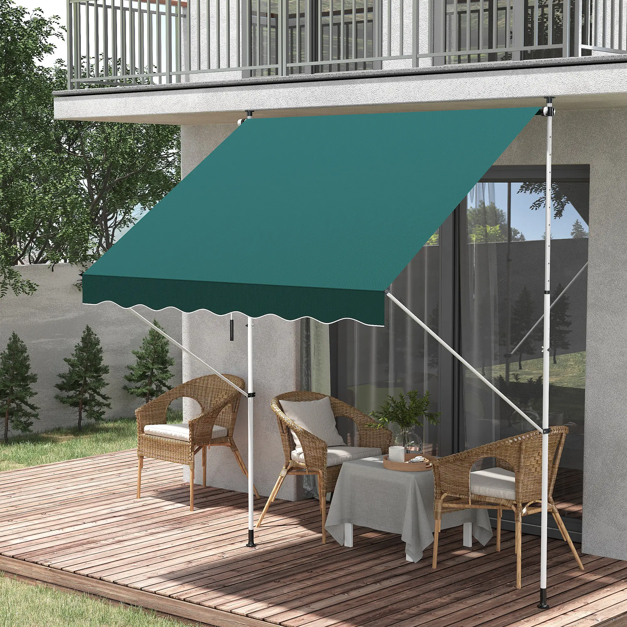 6.6'x5' Manual Retractable Patio Awning, Sun Shade, Water Resistant, Green - Image 8