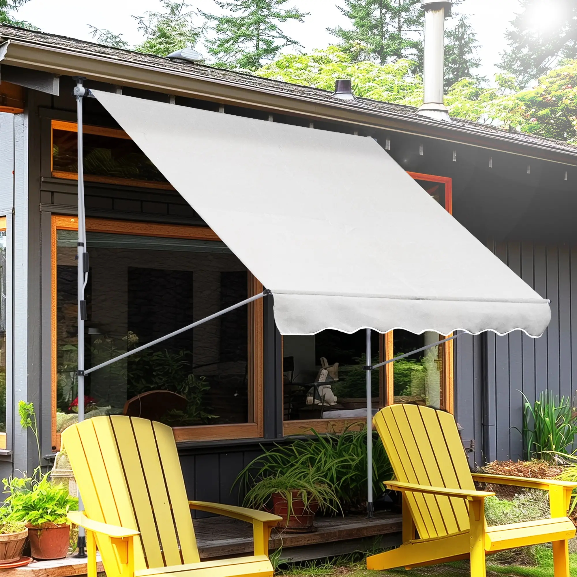 6.6'x5' Manual Retractable Patio Awning, Sun Shade, Water Resistant, White - Image 2