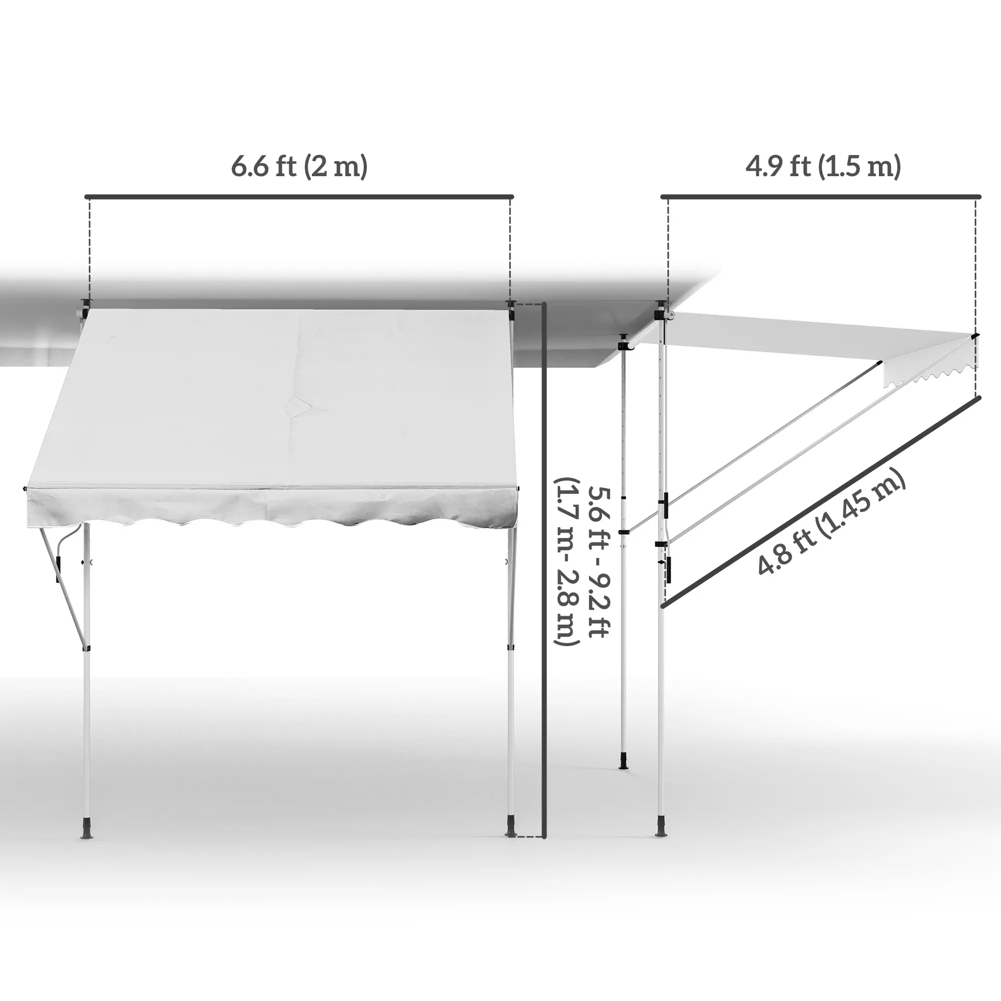 6.6'x5' Manual Retractable Patio Awning, Sun Shade, Water Resistant, White - Image 3