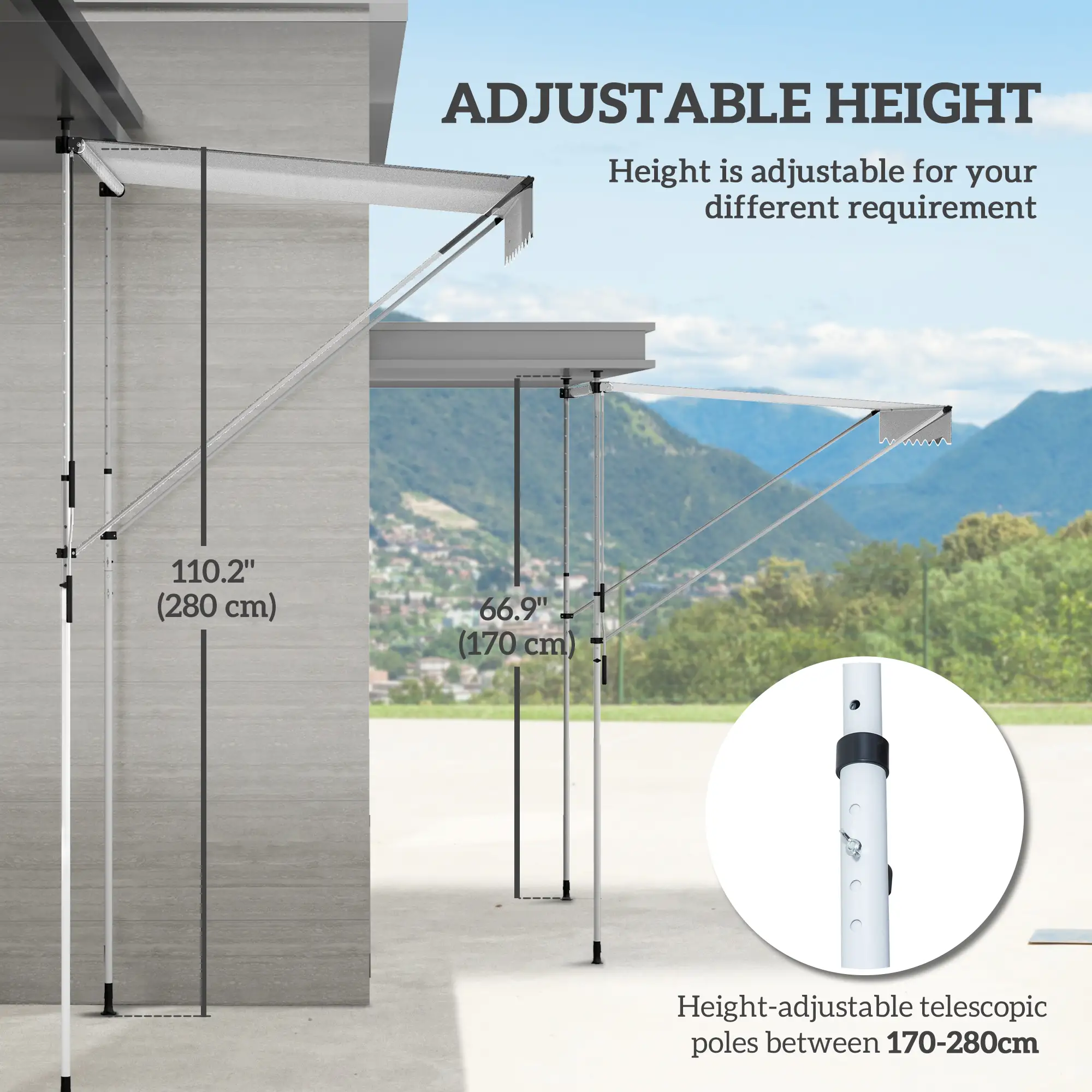 6.6'x5' Manual Retractable Patio Awning, Sun Shade, Water Resistant, White - Image 4