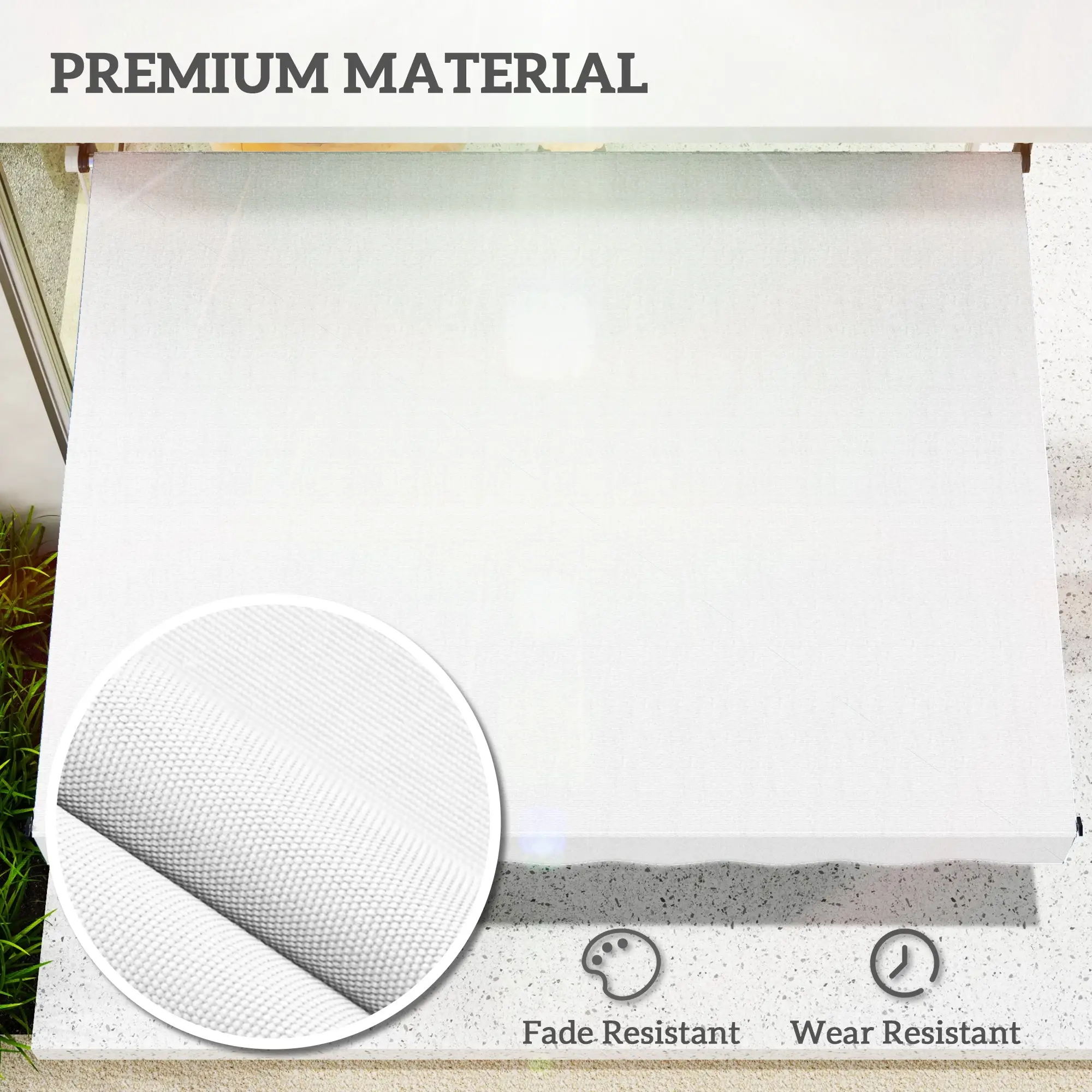 6.6'x5' Manual Retractable Patio Awning, Sun Shade, Water Resistant, White - Image 5