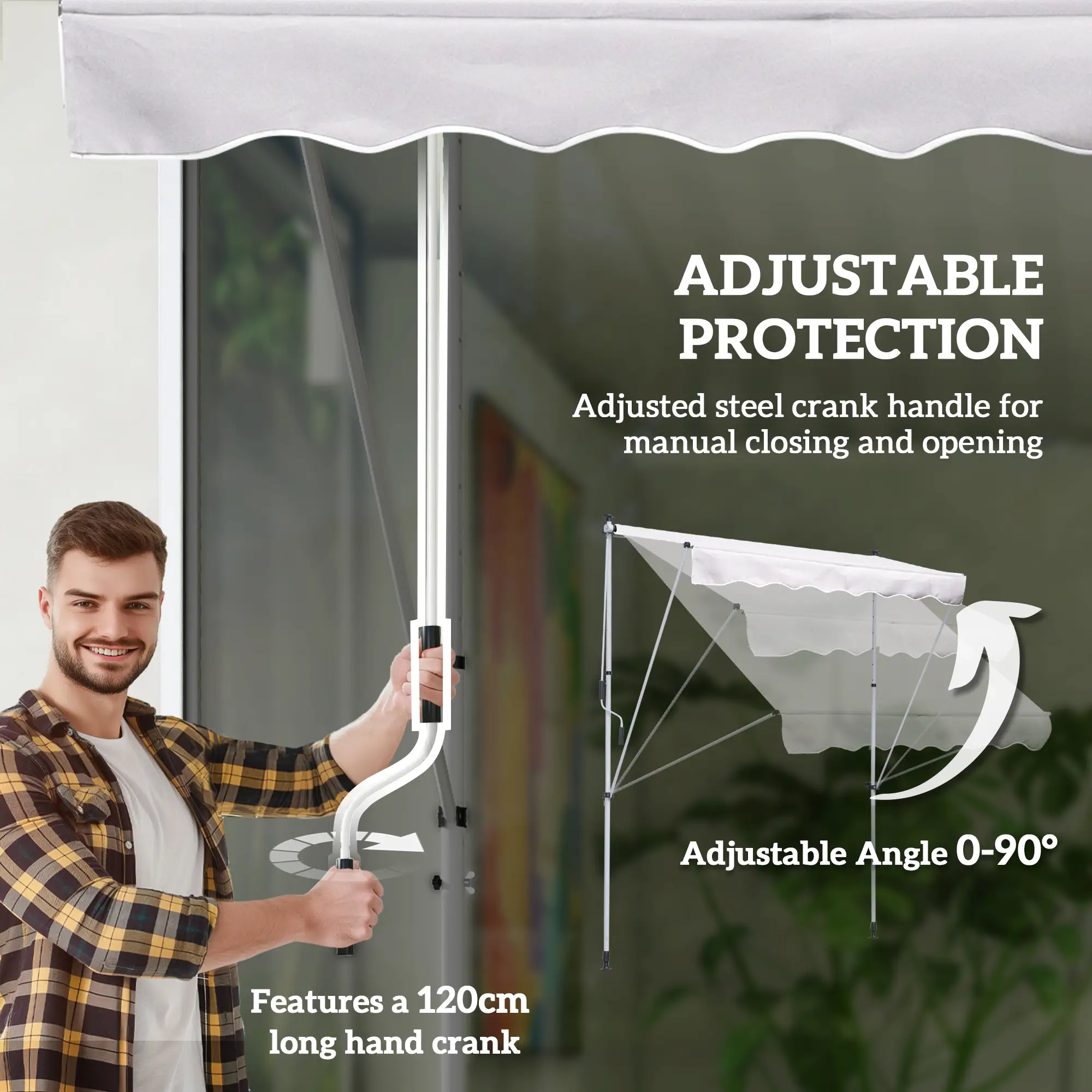 6.6'x5' Manual Retractable Patio Awning, Sun Shade, Water Resistant, White - Image 6