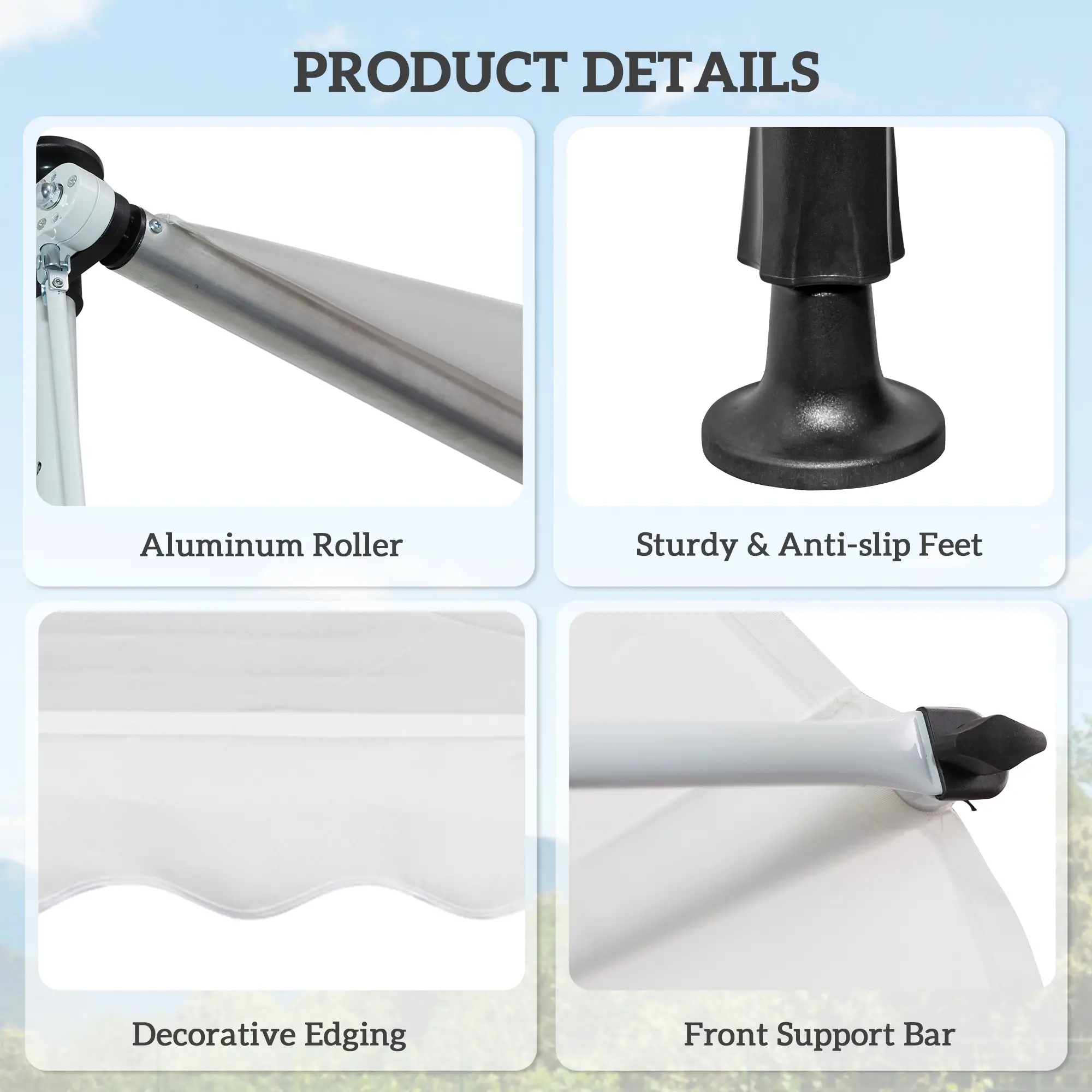 6.6'x5' Manual Retractable Patio Awning, Sun Shade, Water Resistant, White - Image 7
