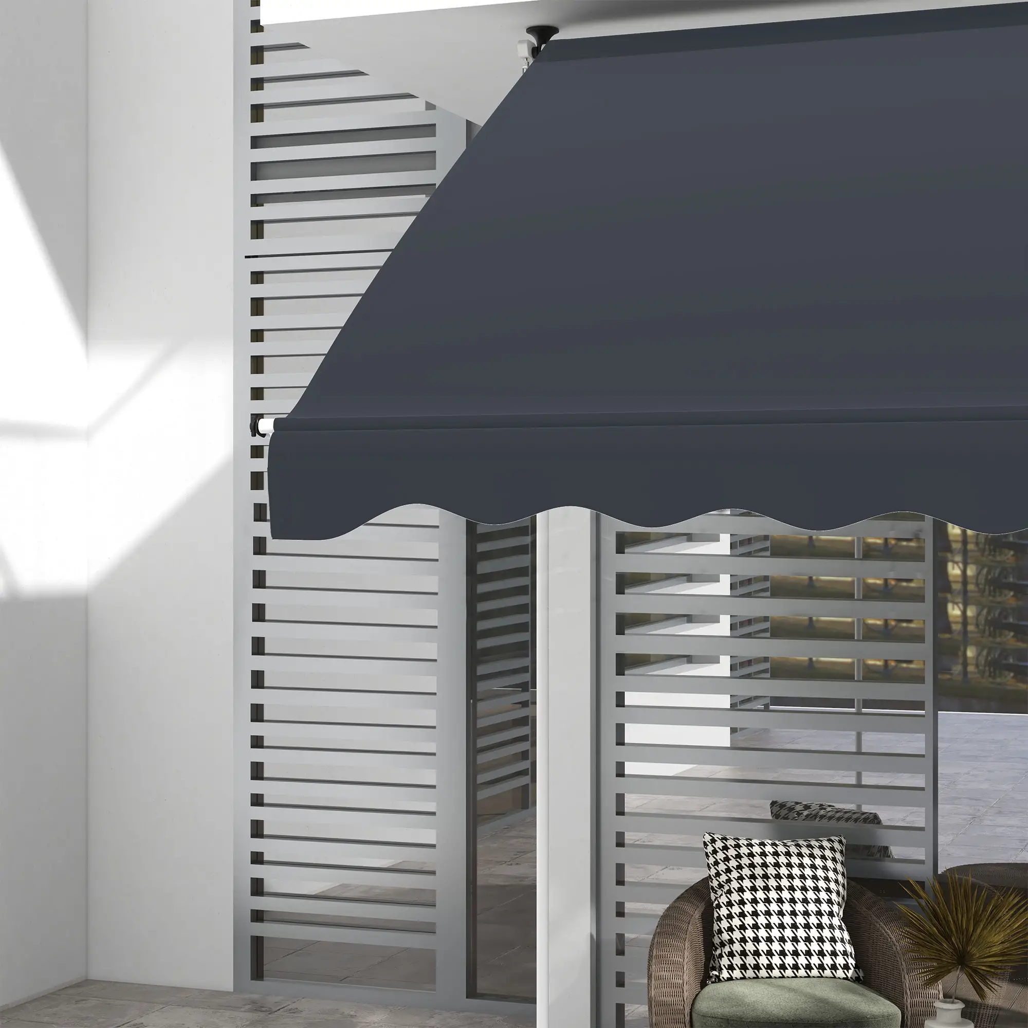 6.6'x5' Manual Retractable Patio Awning, Water Resistant, Black - Image 10