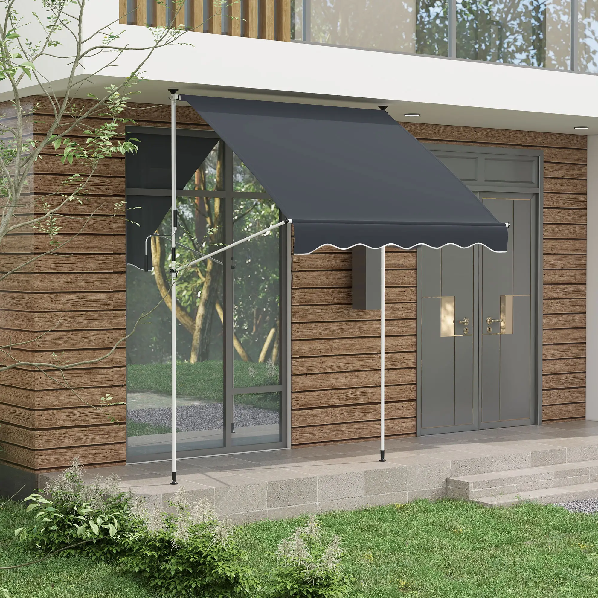 6.6'x5' Manual Retractable Patio Awning, Water Resistant, Black - Image 2