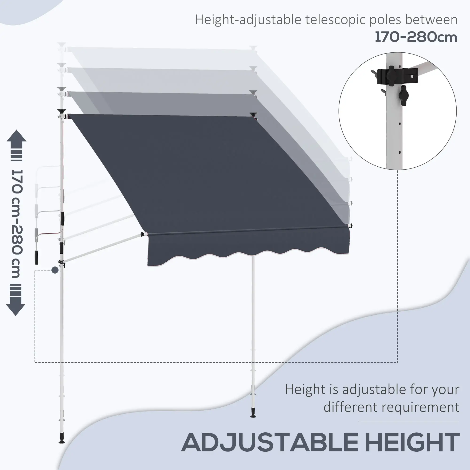 6.6'x5' Manual Retractable Patio Awning, Water Resistant, Black - Image 4