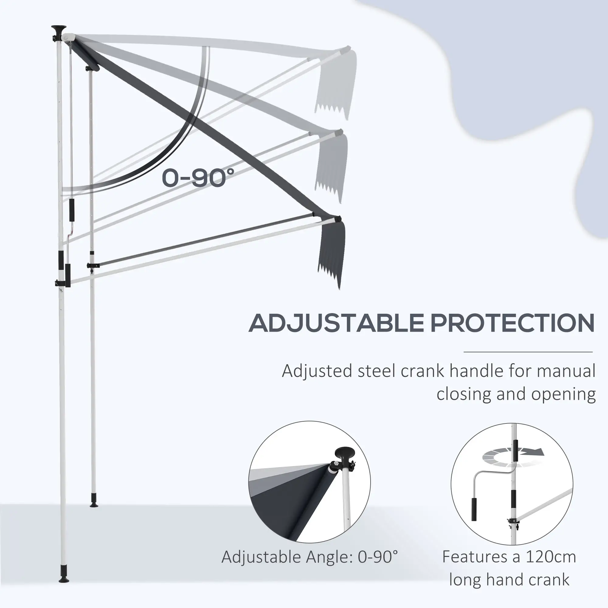 6.6'x5' Manual Retractable Patio Awning, Water Resistant, Black - Image 6