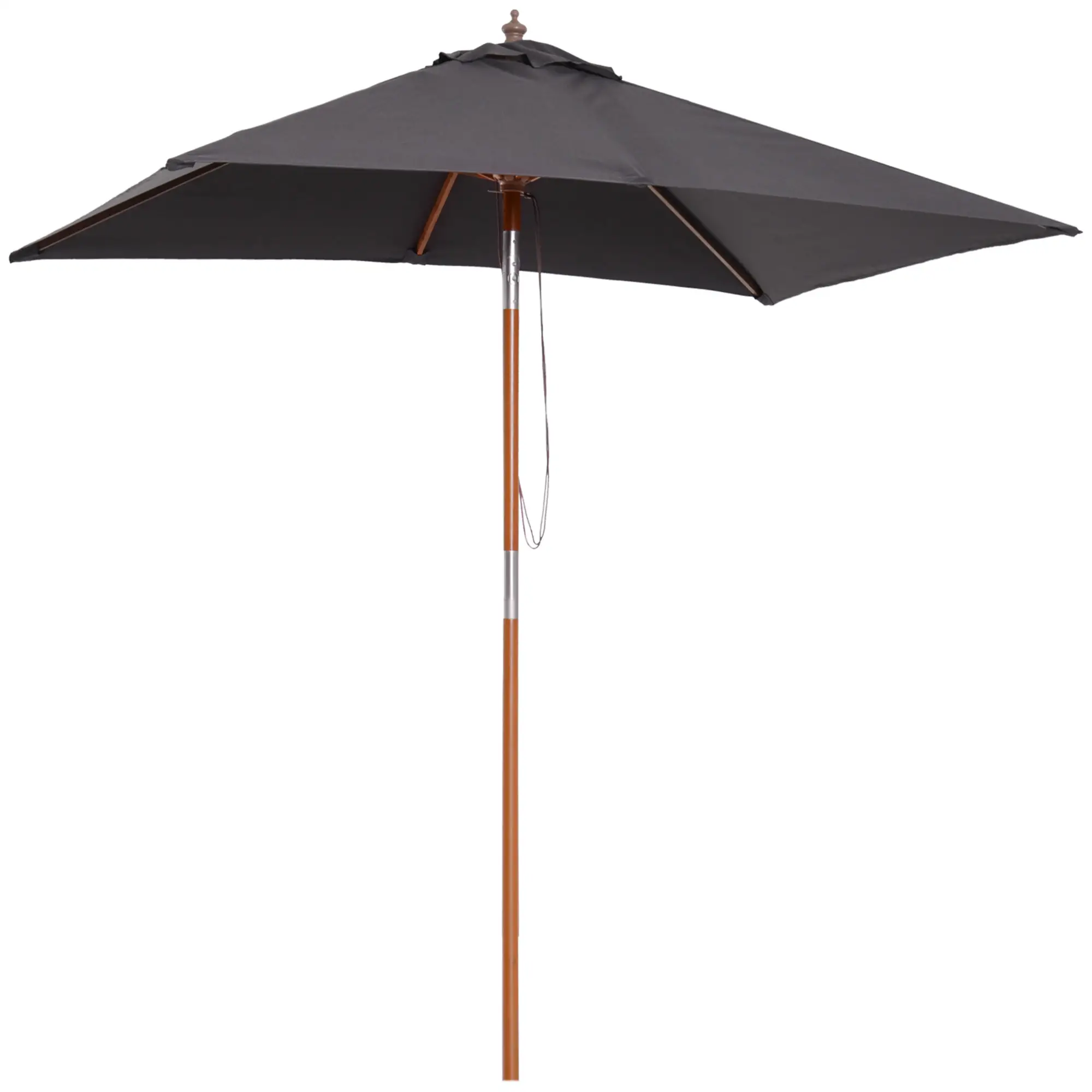 6.6x5ft Square Market Parasol, Wooden Patio Umbrella, Tilt Mechanism, 6 Bamboo Ribs, Dark Grey