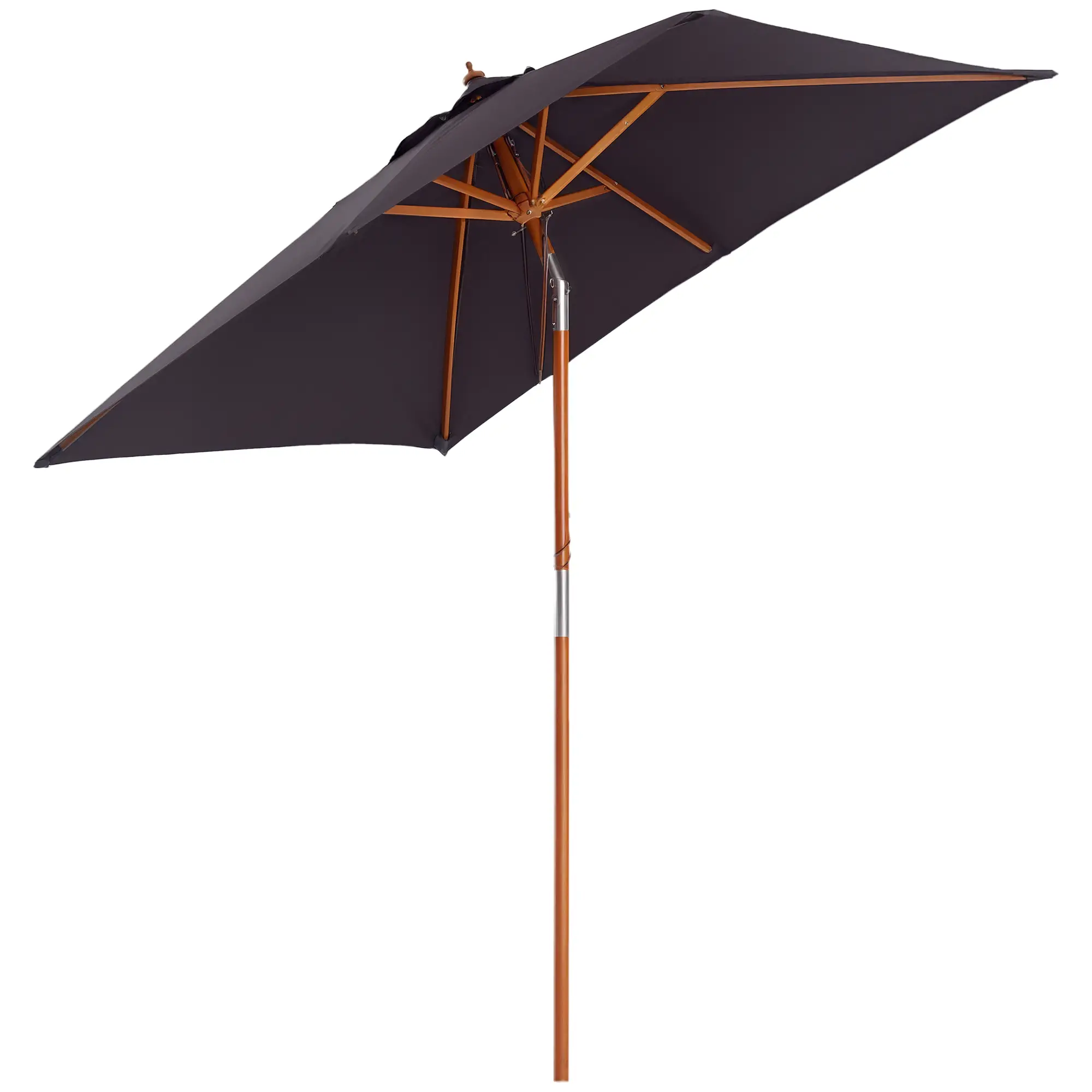 6.6x5ft Square Market Parasol, Wooden Patio Umbrella, Tilt Mechanism, 6 Bamboo Ribs, Dark Grey - Image 11