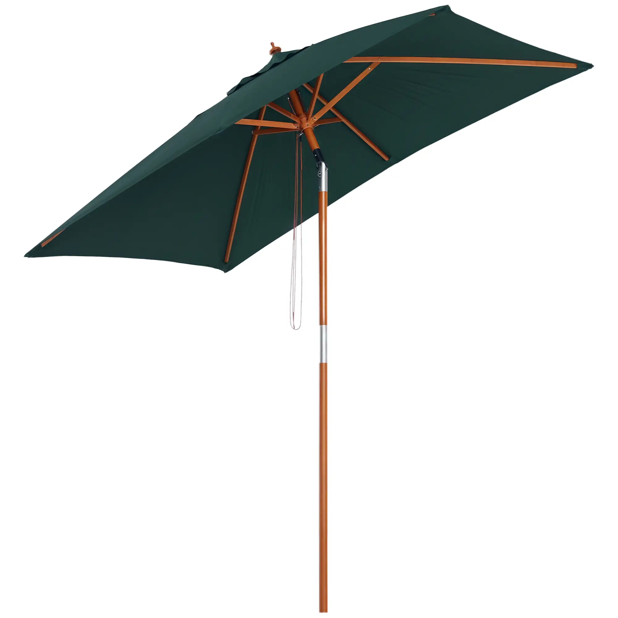 6.6x5ft Square Wooden Patio Umbrella, Tilt Mechanism, 6 Bamboo Ribs, Green - Image 11
